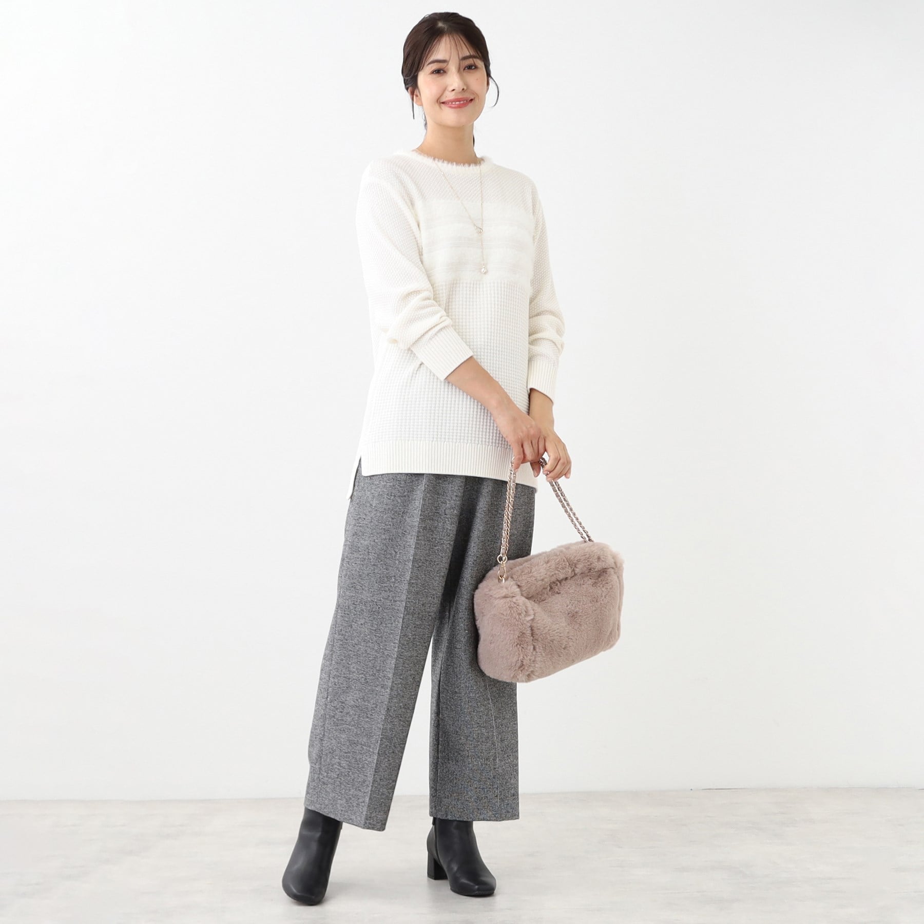 リフレクト Reflect 【洗える】フェザーボーダーニット （オフホワイト(003)） オフホワイト(003)