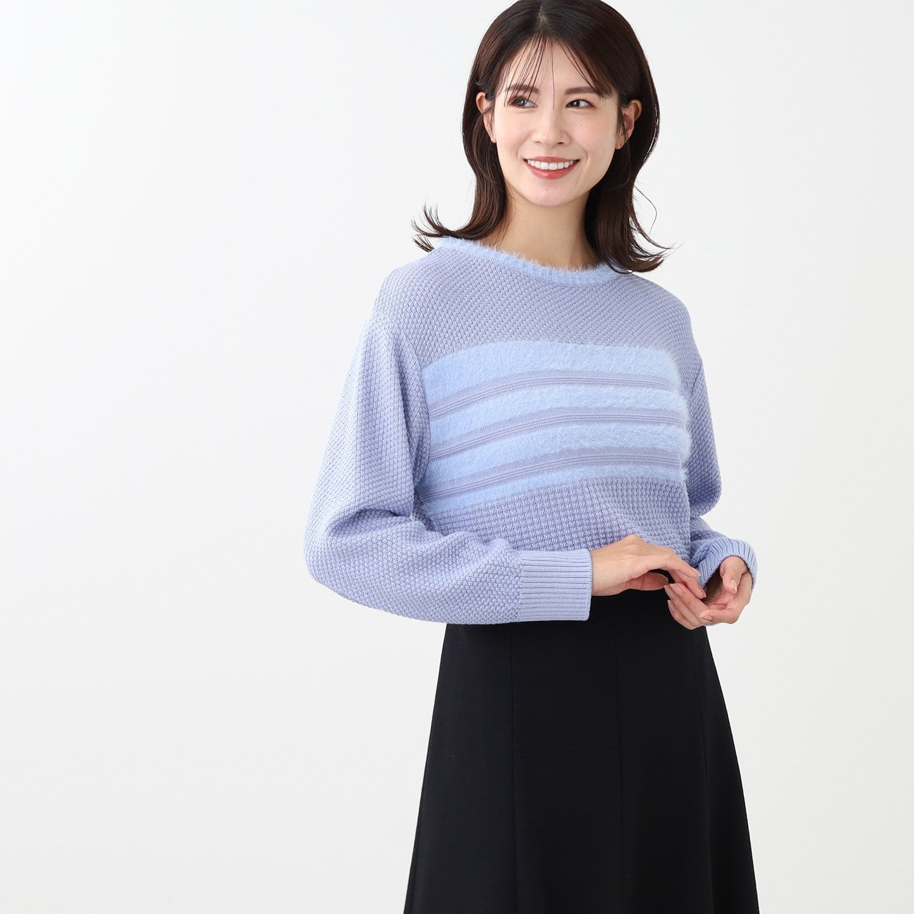 リフレクト Reflect 【洗える】フェザーボーダーニット （サックスブルー(090)） サックスブルー(090)