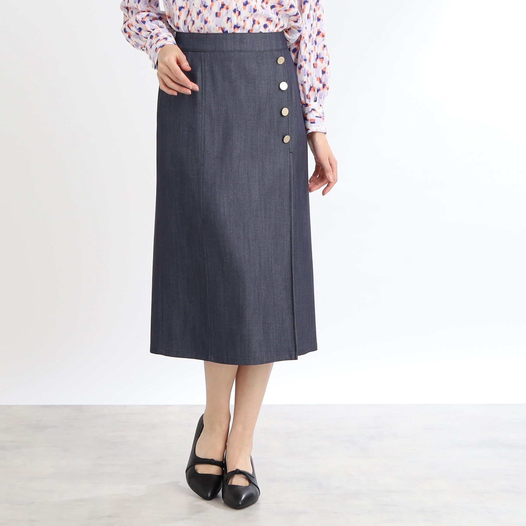 リフレクト Reflect 【手洗い可】デニム調タイトスカート （ネイビー(094)） ネイビー(094)