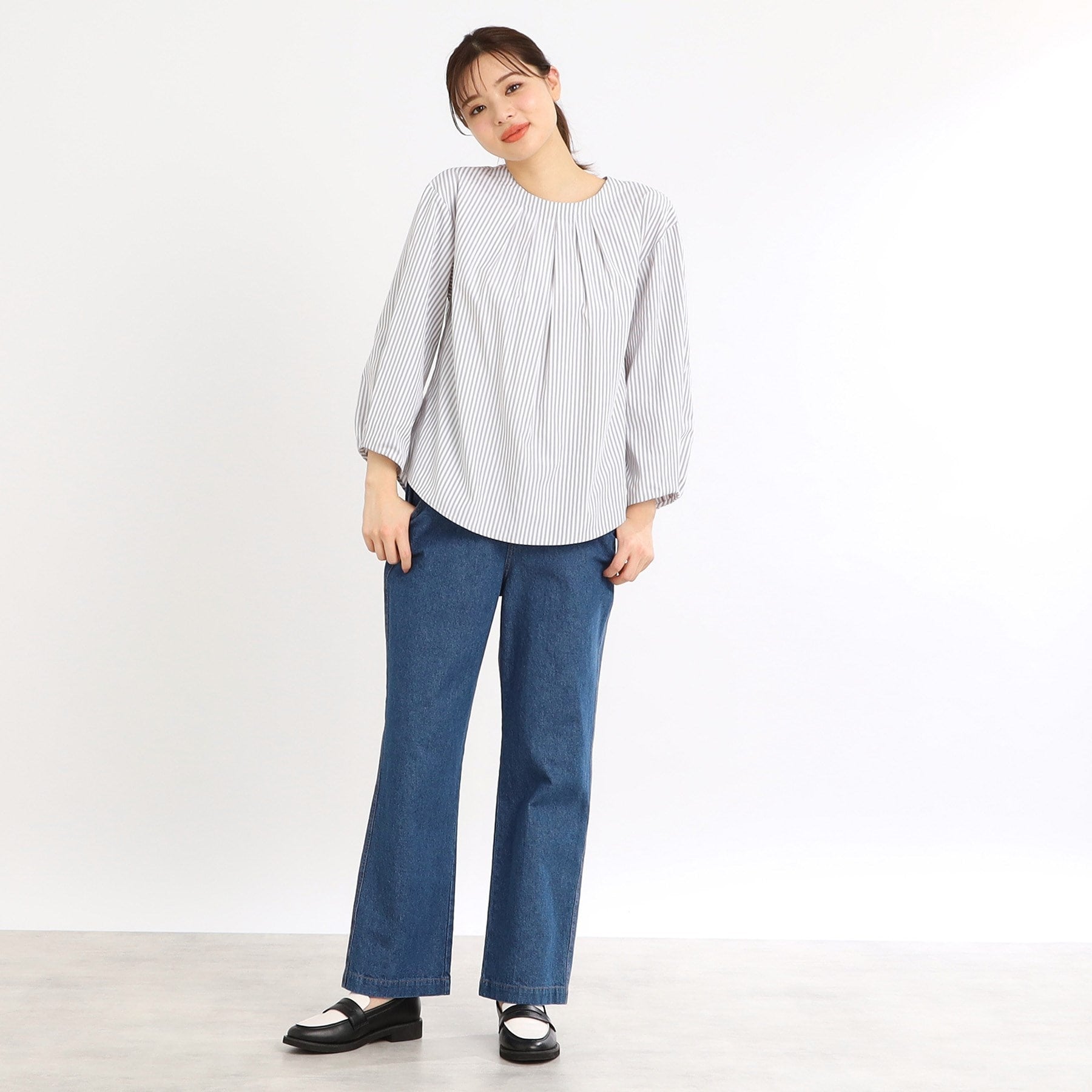 リフレクト Reflect 【E-QUALITY／手洗い可／細見え】ストレートシルエットデニムパンツ （ネイビー(094)） ネイビー(094)