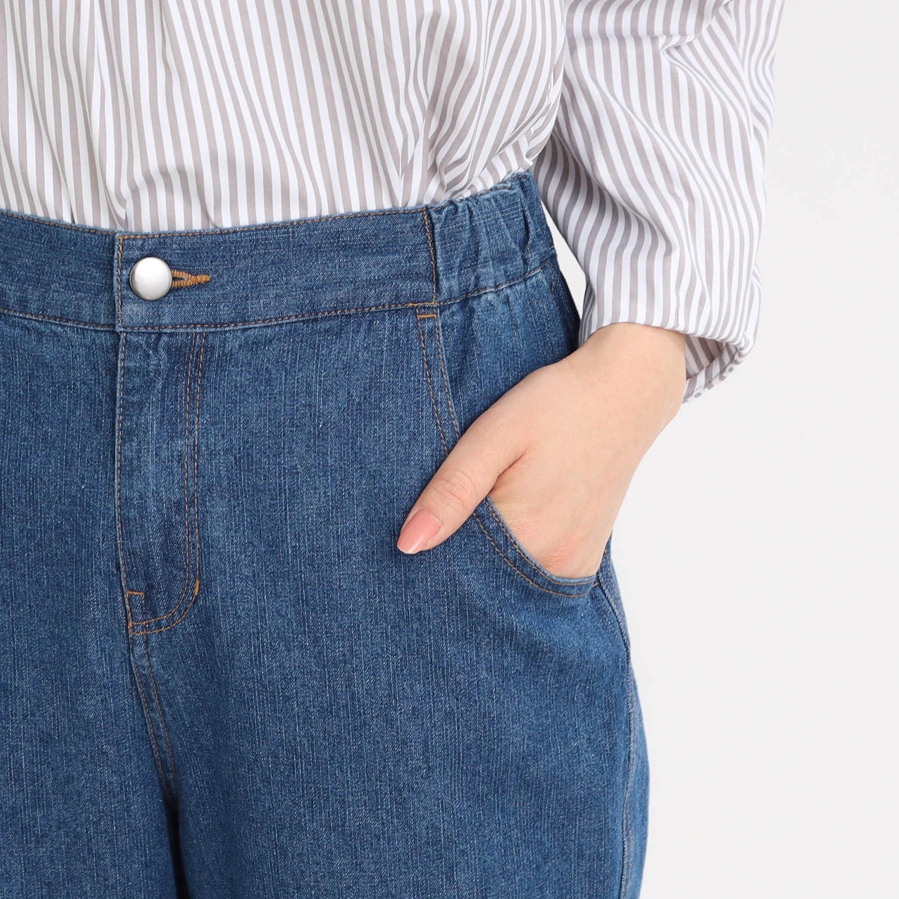 リフレクト Reflect 【E-QUALITY／手洗い可／細見え】ストレートシルエットデニムパンツ （ネイビー(094)） ネイビー(094)