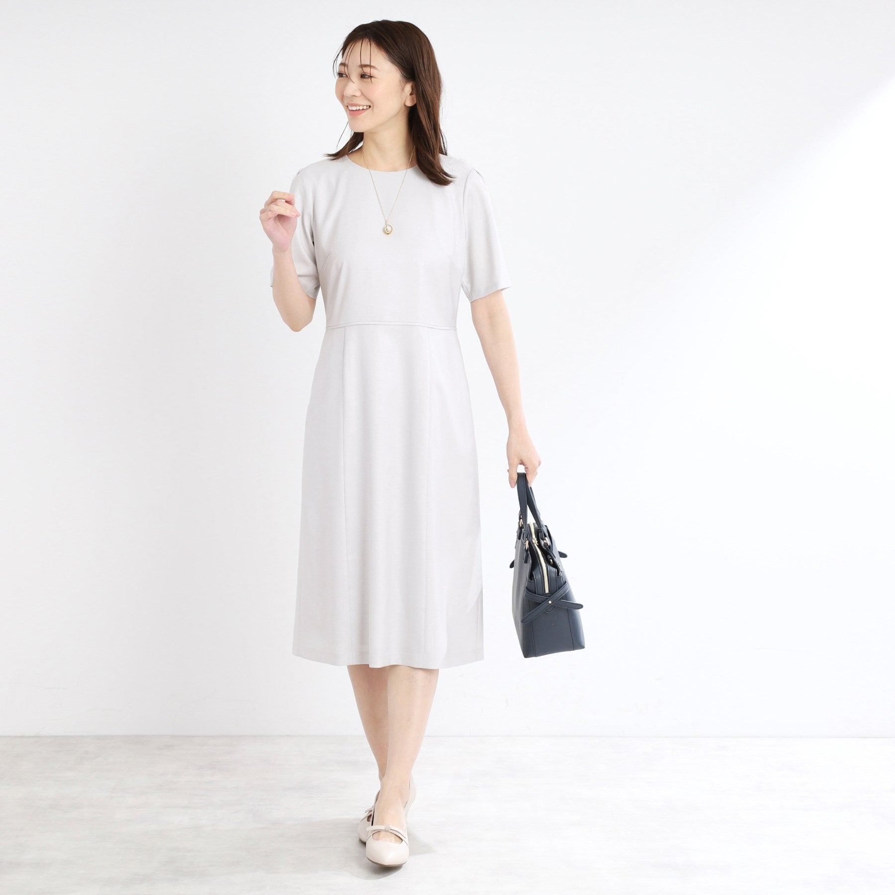 リフレクト Reflect 【UVカット／洗える／セットアップ可】ドライタッチ五分袖ワンピース （ライトグレー(011)） ライトグレー(011)