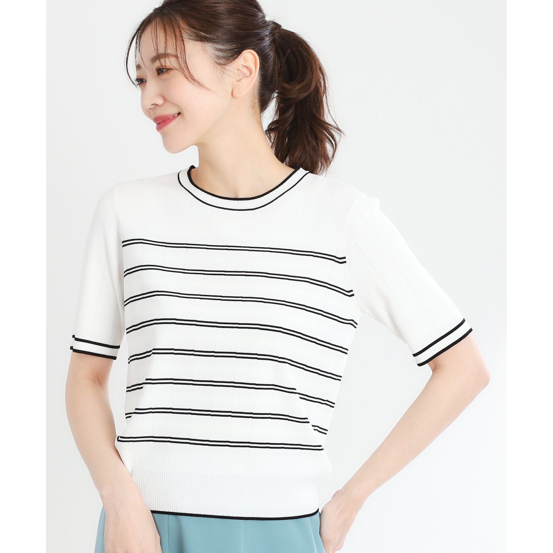 リフレクト Reflect 【手洗い可／アンサンブル可】五分袖ニット （オフホワイト(303)） オフホワイト(303)