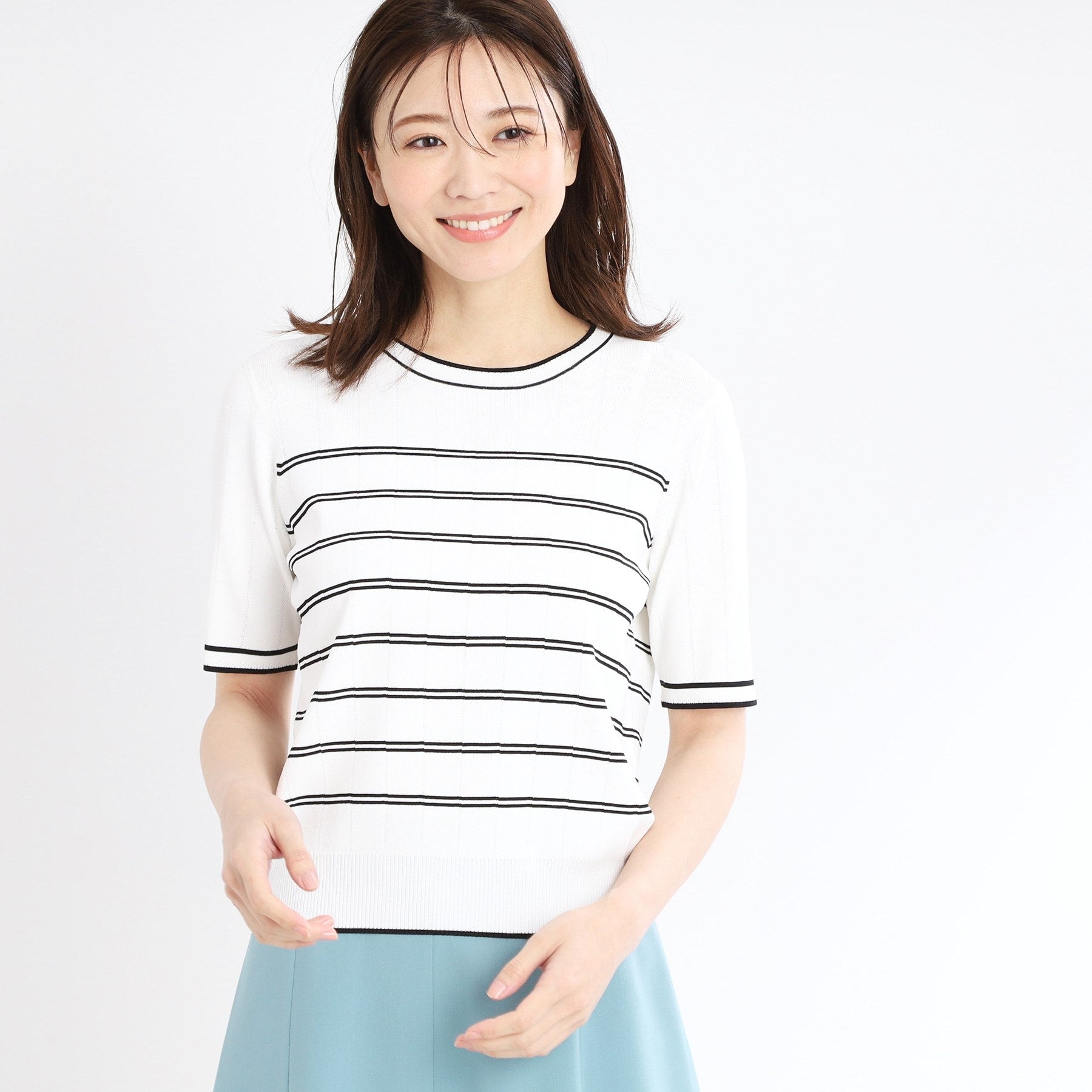 リフレクト Reflect 【手洗い可／アンサンブル可】五分袖ニット （オフホワイト(303)） オフホワイト(303)