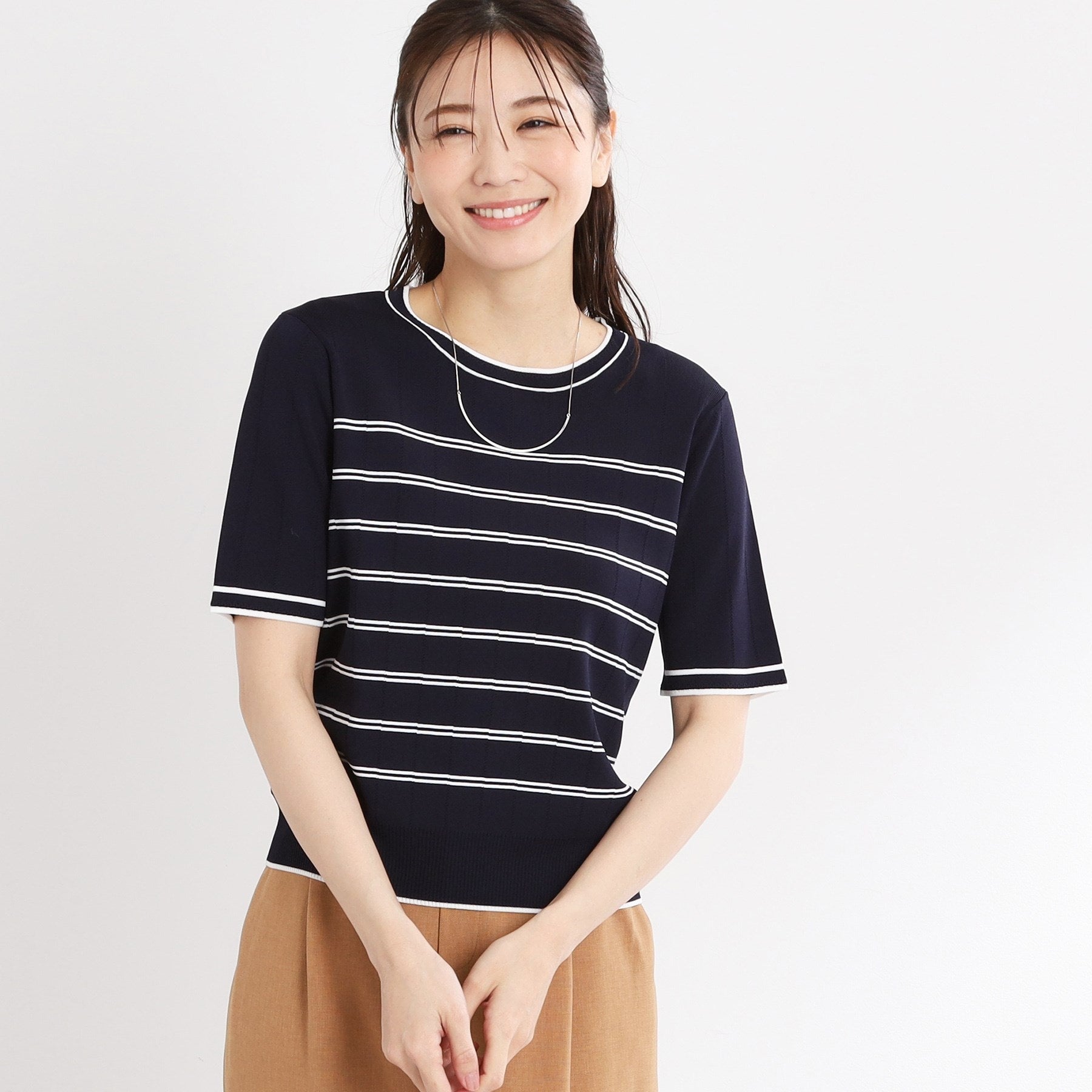 リフレクト Reflect 【手洗い可／アンサンブル可】五分袖ニット （オフホワイト(303)） オフホワイト(303)