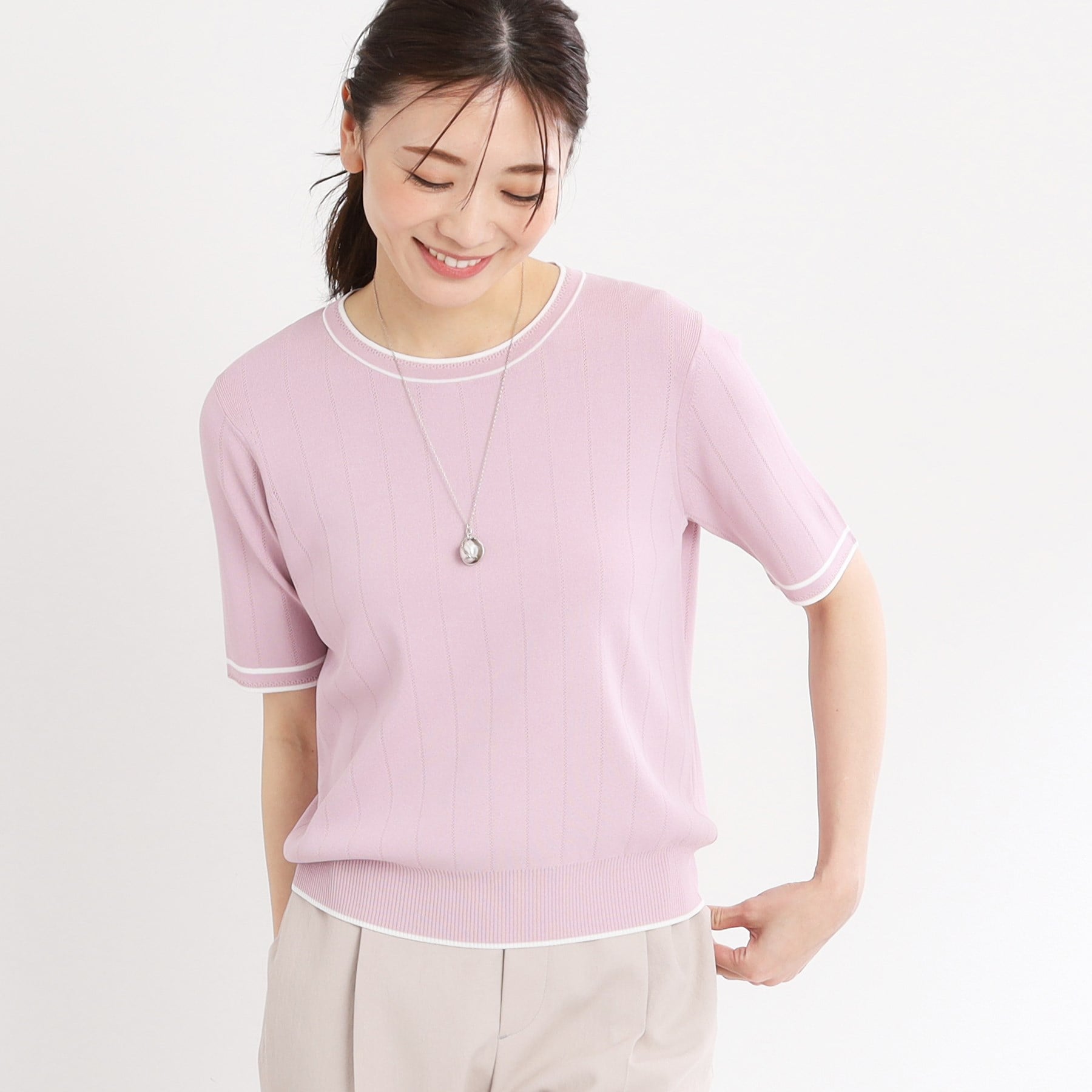 リフレクト Reflect 【手洗い可／アンサンブル可】五分袖ニット （オフホワイト(303)） オフホワイト(303)