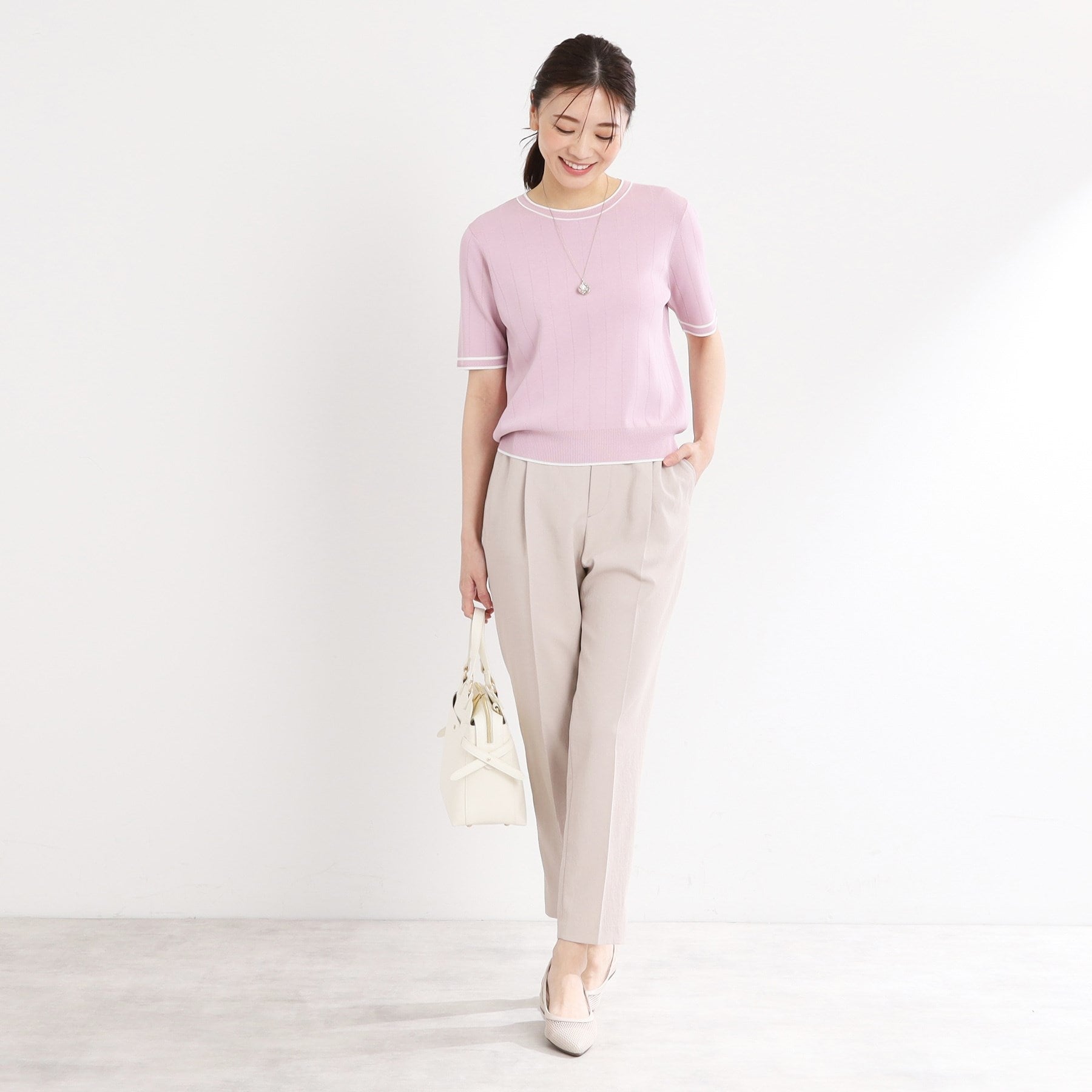 リフレクト Reflect 【手洗い可／アンサンブル可】五分袖ニット （オフホワイト(303)） オフホワイト(303)