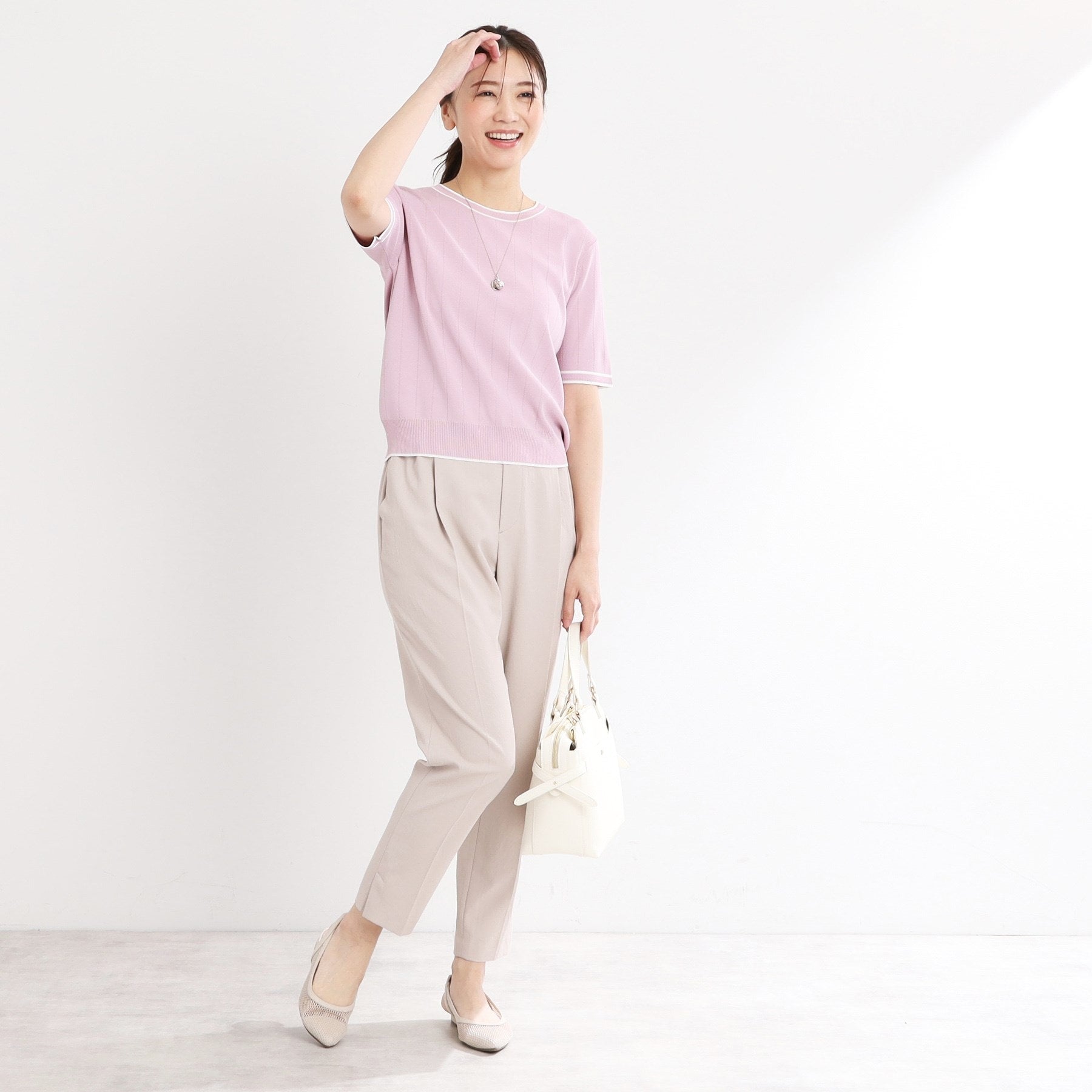 リフレクト Reflect 【手洗い可／アンサンブル可】五分袖ニット （オフホワイト(303)） オフホワイト(303)