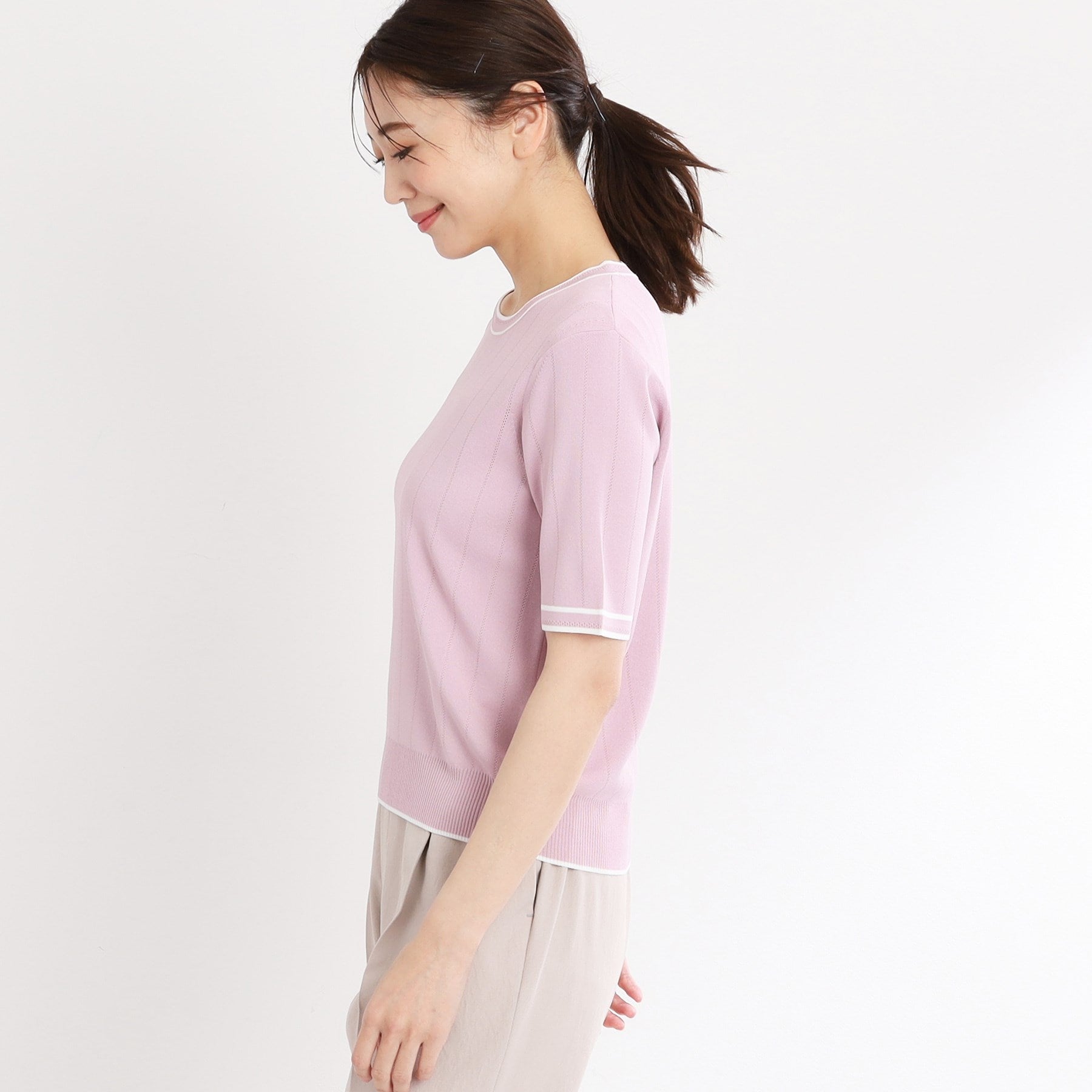 リフレクト Reflect 【手洗い可／アンサンブル可】五分袖ニット （オフホワイト(303)） オフホワイト(303)