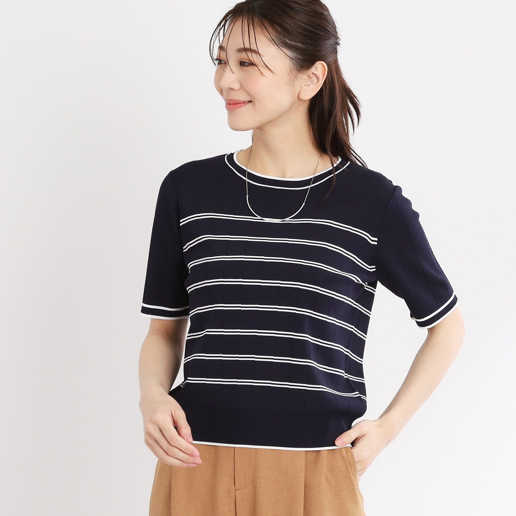 リフレクト Reflect 【手洗い可／アンサンブル可】五分袖ニット （オフホワイト(303)） オフホワイト(303)