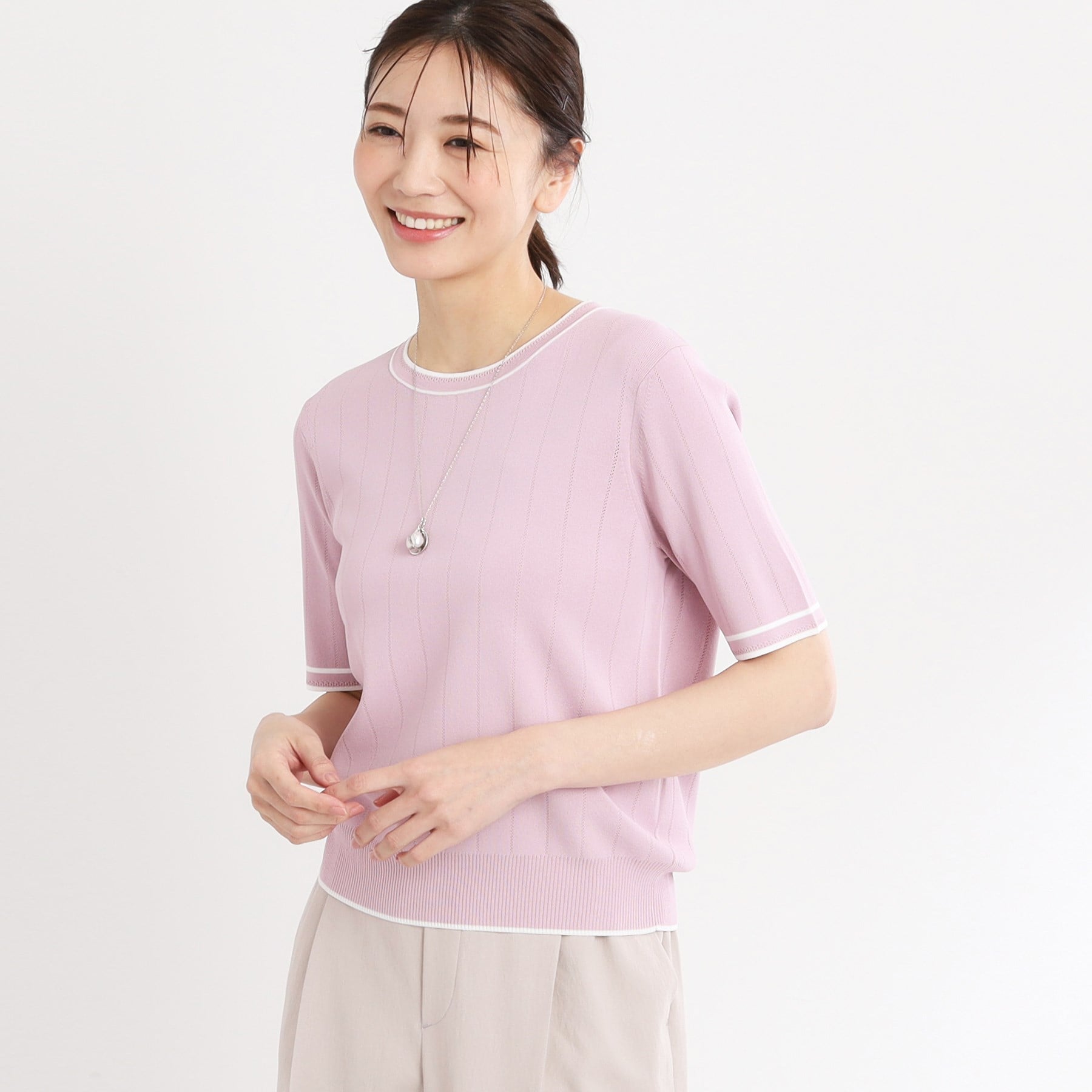 リフレクト Reflect 【手洗い可／アンサンブル可】五分袖ニット （ピンク(572)） ピンク(572)