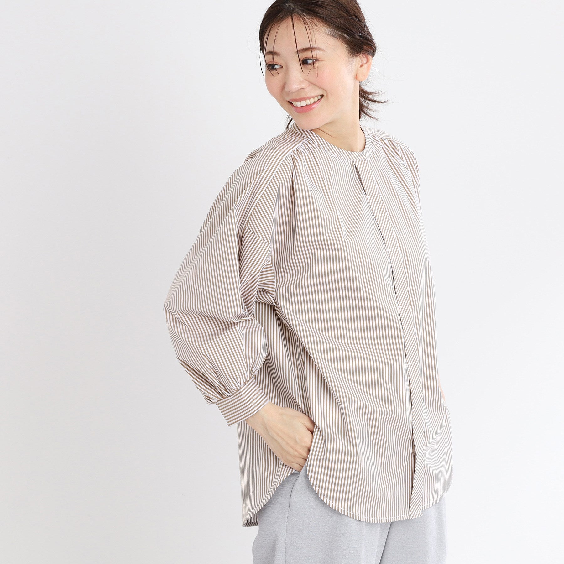 リフレクト Reflect 【E-QUALITY／手洗い可】ストライプシャツ （ベージュ(352)） ベージュ(352)