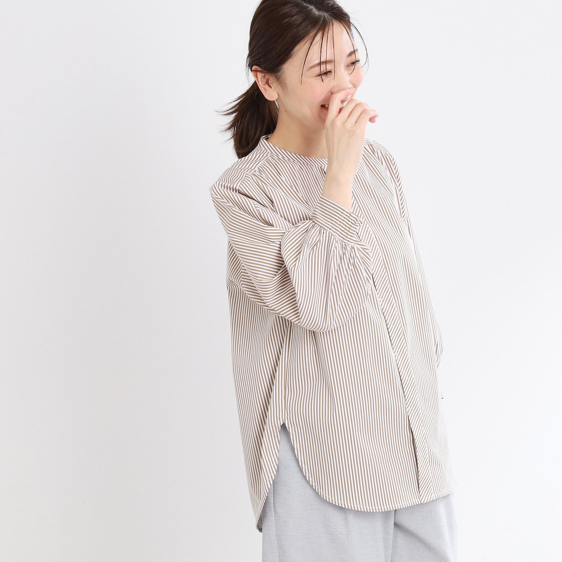 リフレクト Reflect 【E-QUALITY／手洗い可】ストライプシャツ （ベージュ(352)） ベージュ(352)