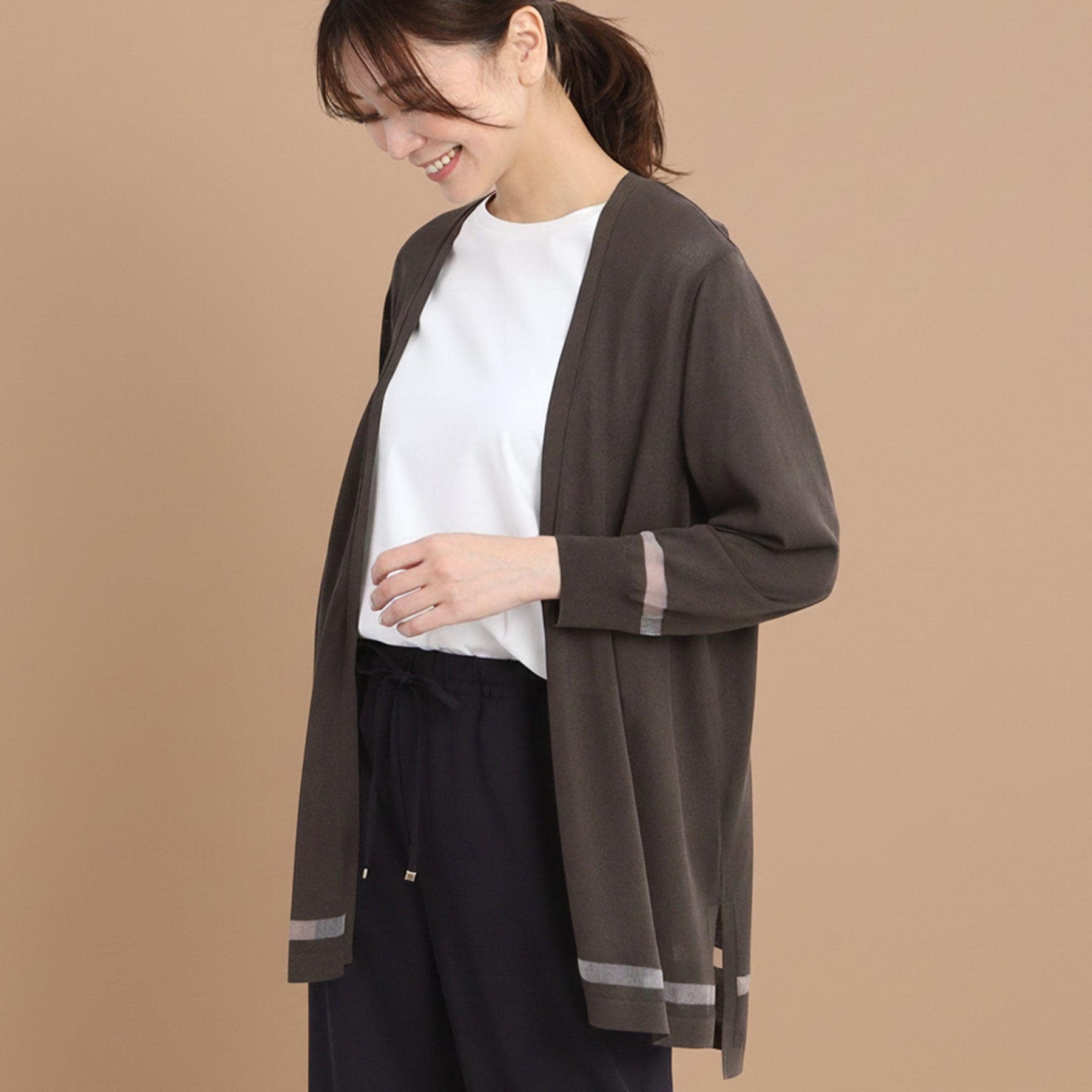 リフレクト Reflect 【手洗い可】涼しげ着流しカーディガン （ブラウン(044)） ブラウン(044)