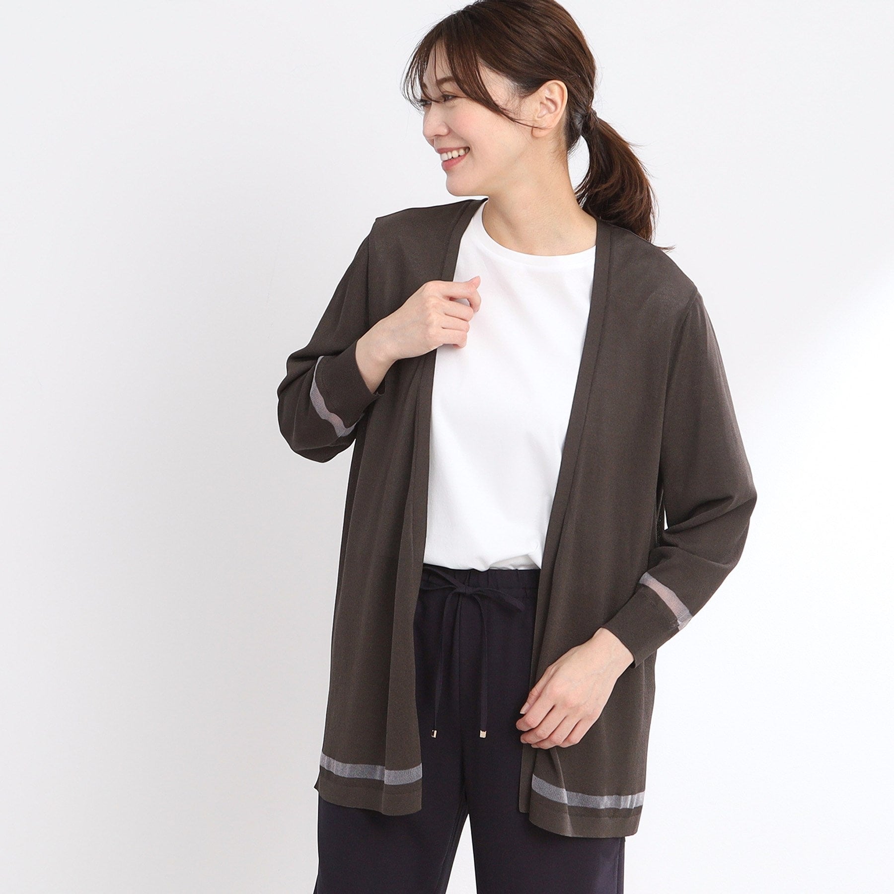 リフレクト Reflect 【手洗い可】涼しげ着流しカーディガン （ブラウン(044)） ブラウン(044)