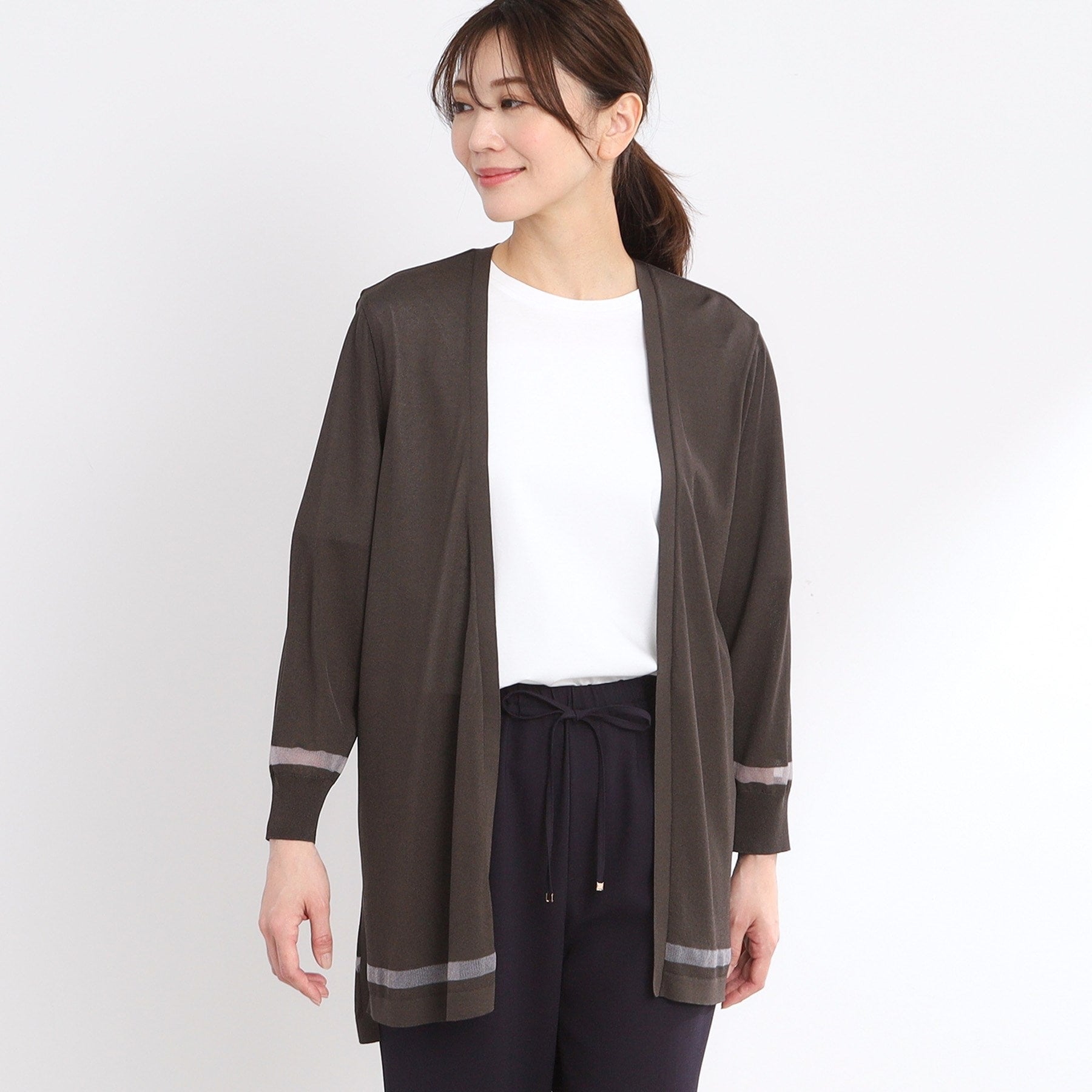 リフレクト Reflect 【手洗い可】涼しげ着流しカーディガン （ブラウン(044)） ブラウン(044)