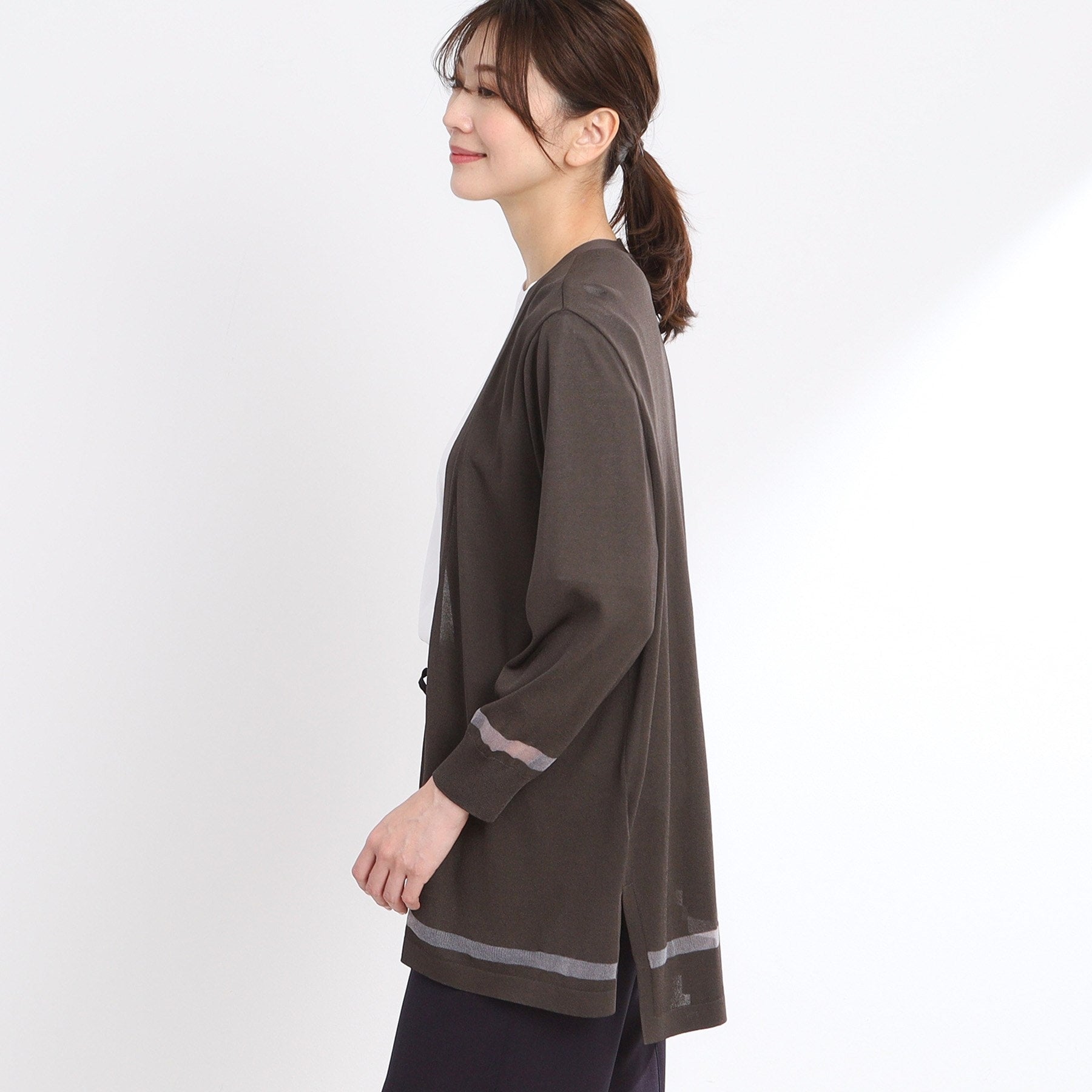 リフレクト Reflect 【手洗い可】涼しげ着流しカーディガン （ブラウン(044)） ブラウン(044)
