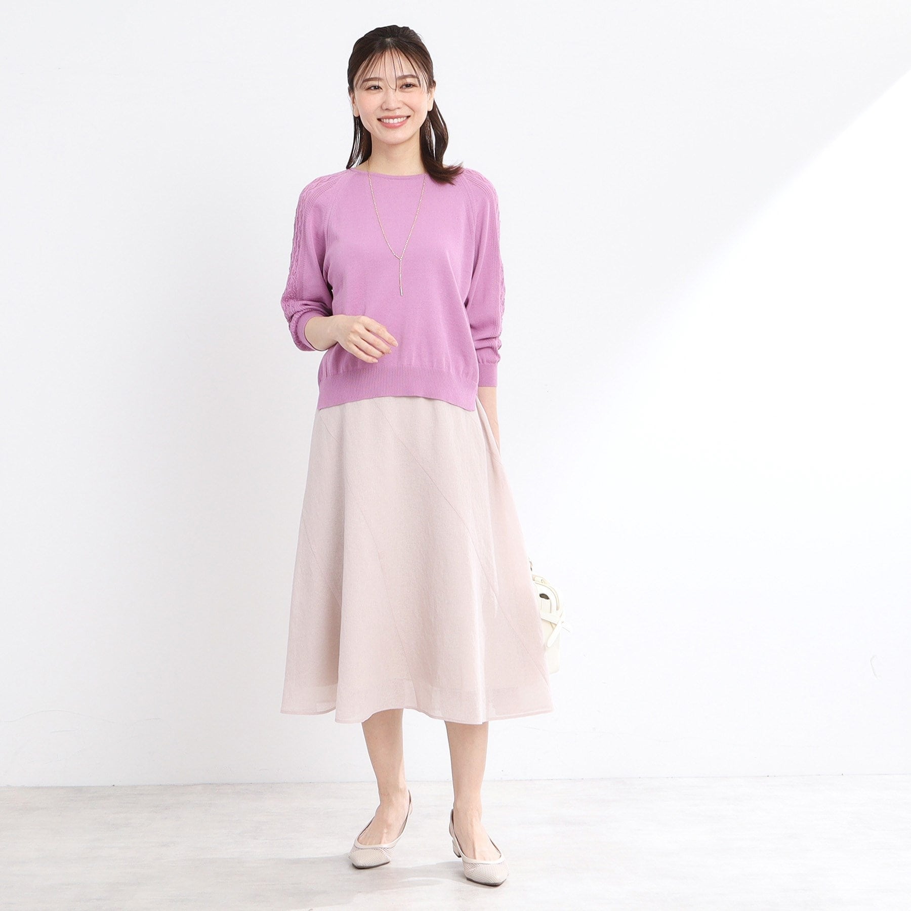 リフレクト Reflect 【WEB先行カラーあり／手洗い可】透かし柄スリーブニット （オフホワイト(003)） オフホワイト(003)