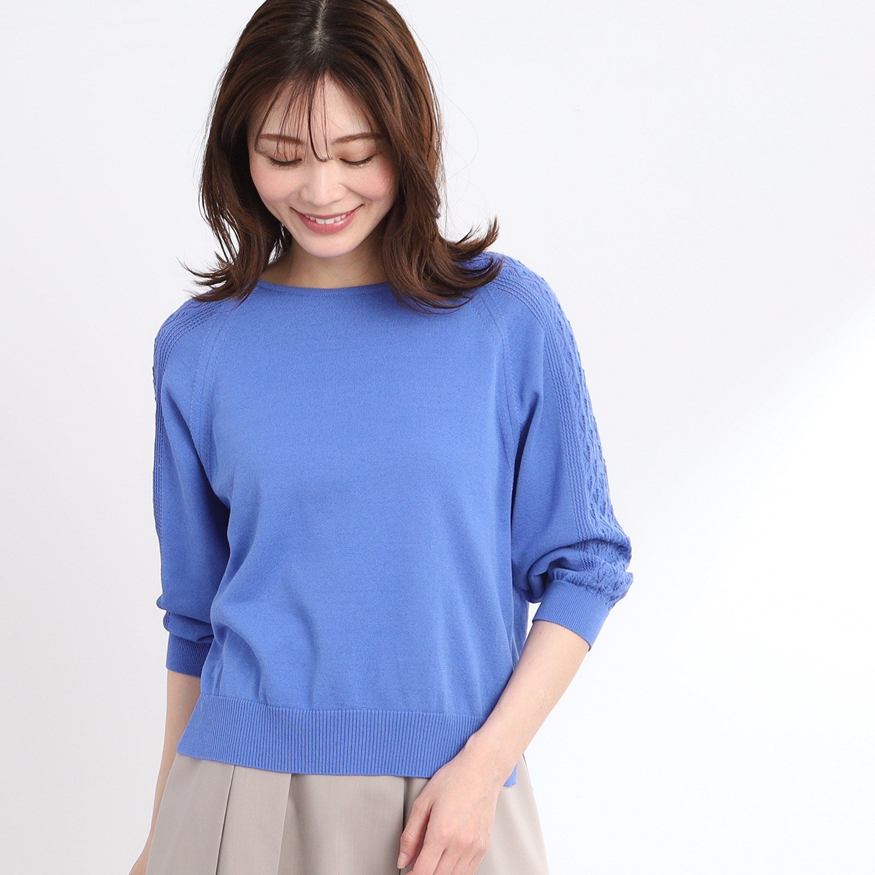 リフレクト Reflect 【WEB先行カラーあり／手洗い可】透かし柄スリーブニット （オフホワイト(003)） オフホワイト(003)