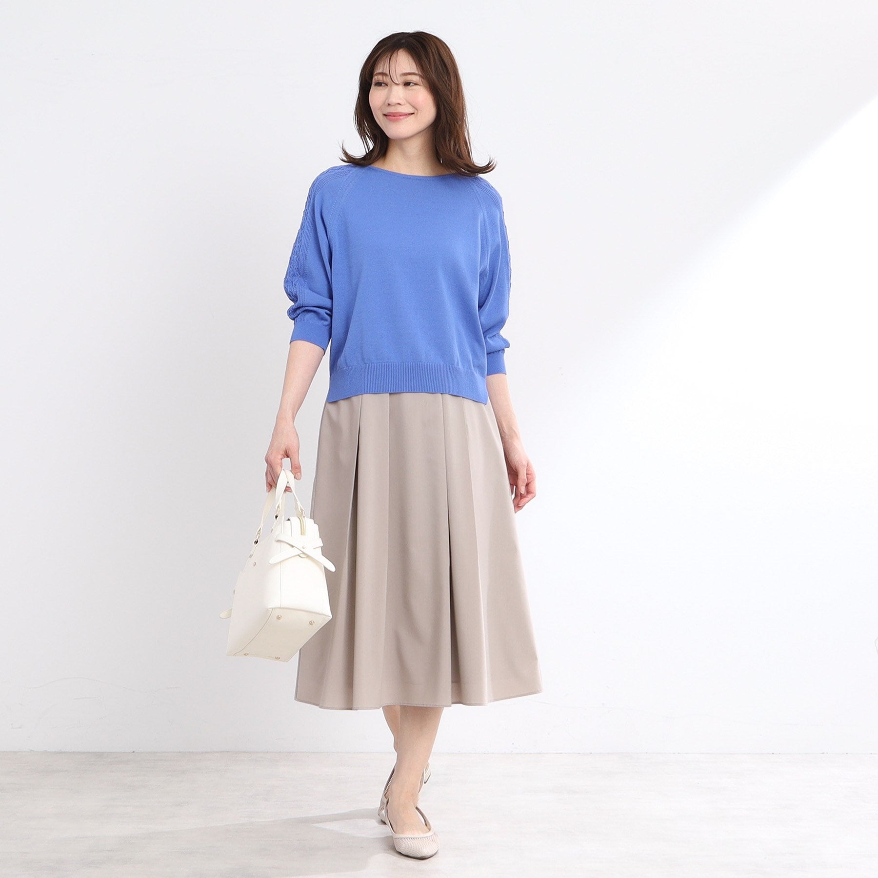 リフレクト Reflect 【WEB先行カラーあり／手洗い可】透かし柄スリーブニット （オフホワイト(003)） オフホワイト(003)