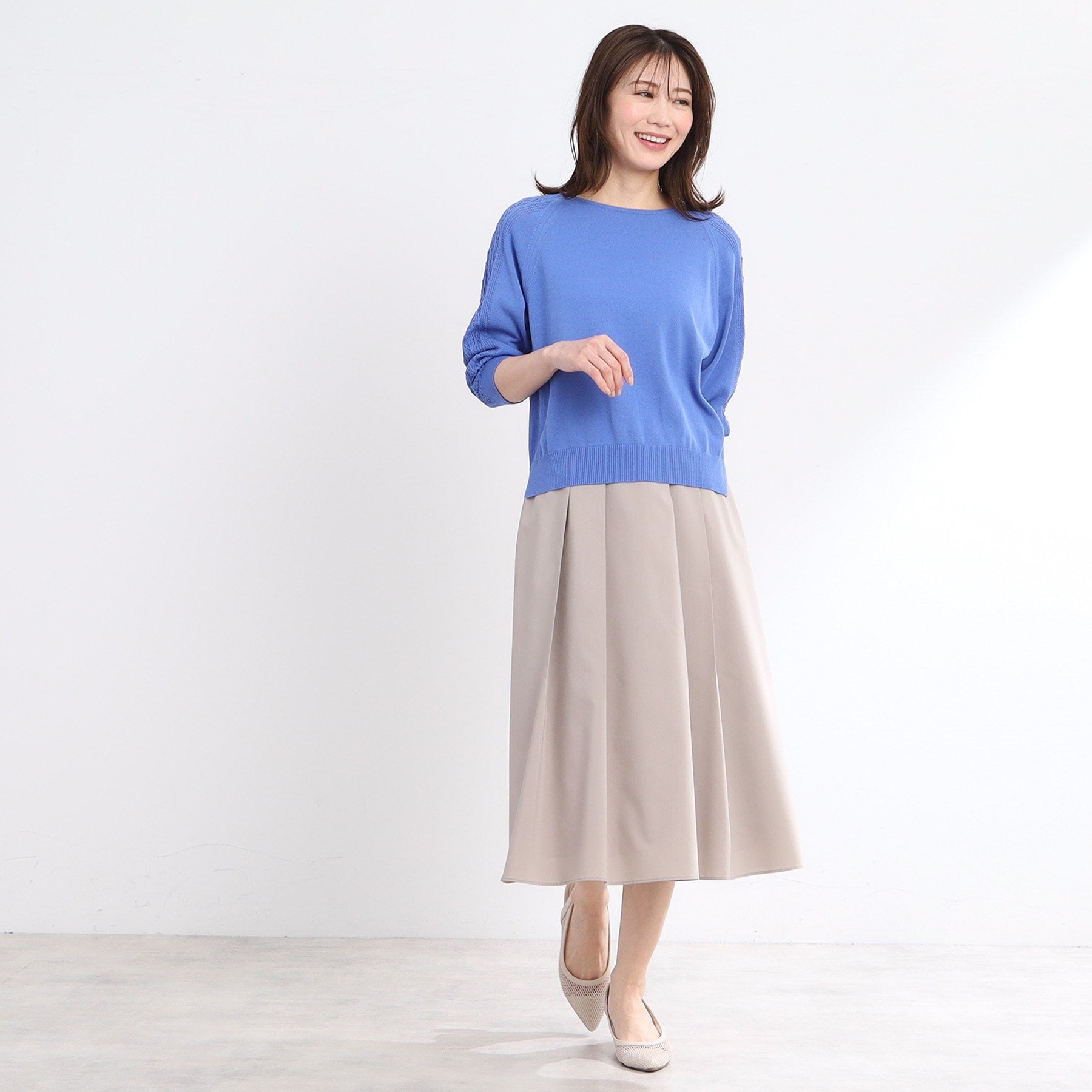 リフレクト Reflect 【WEB先行カラーあり／手洗い可】透かし柄スリーブニット （オフホワイト(003)） オフホワイト(003)