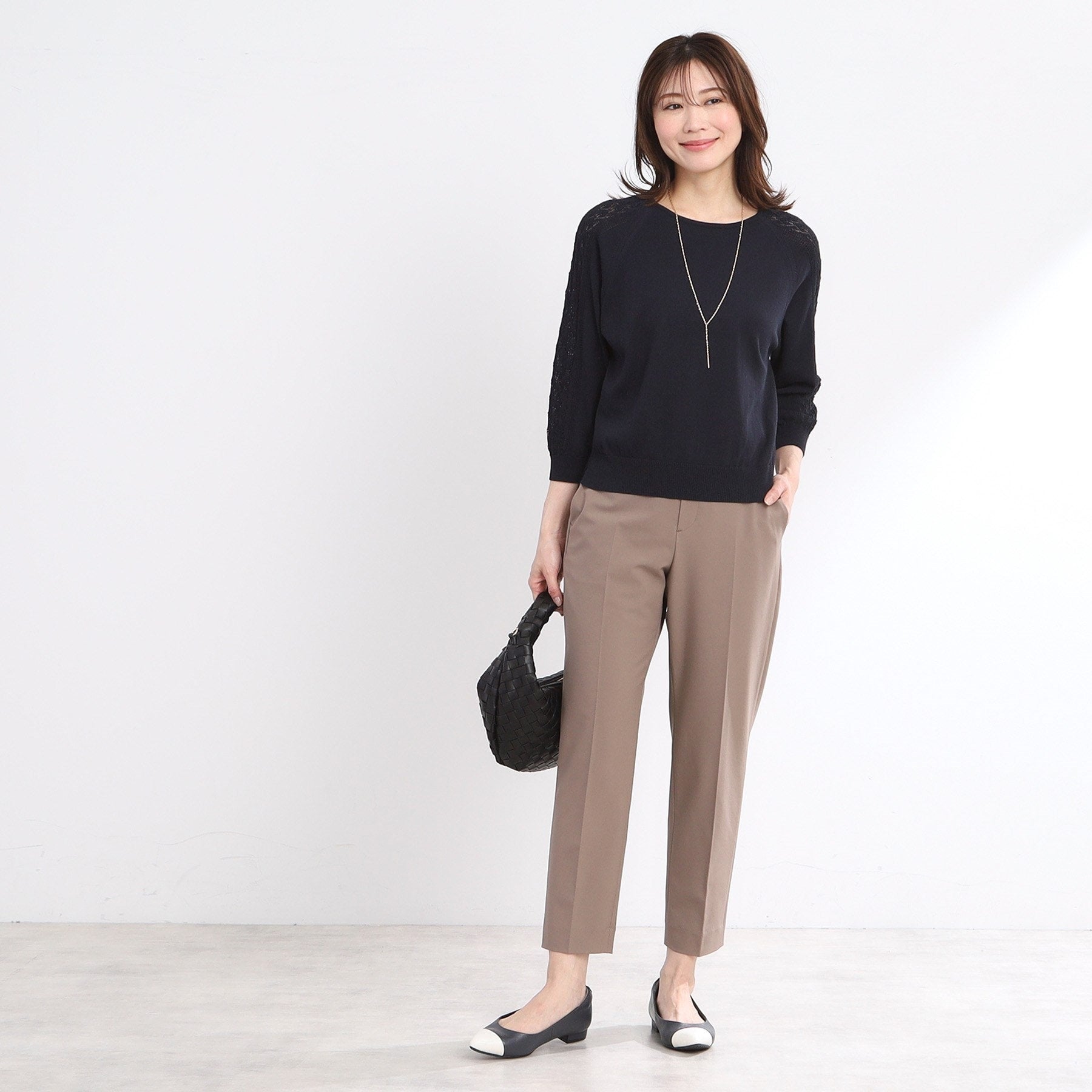 リフレクト Reflect 【WEB先行カラーあり／手洗い可】透かし柄スリーブニット （オフホワイト(003)） オフホワイト(003)