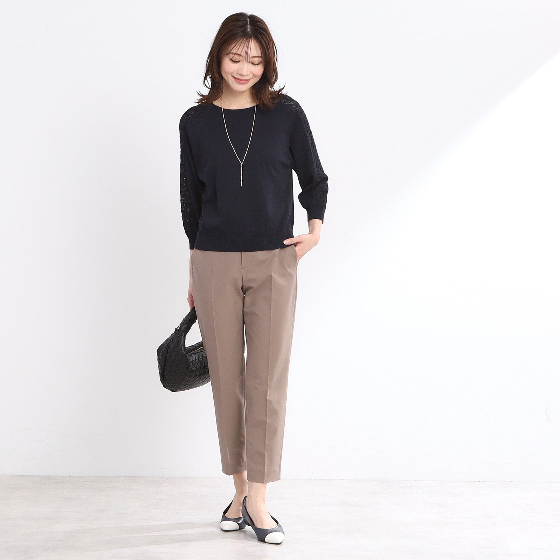 リフレクト Reflect 【WEB先行カラーあり／手洗い可】透かし柄スリーブニット （オフホワイト(003)） オフホワイト(003)