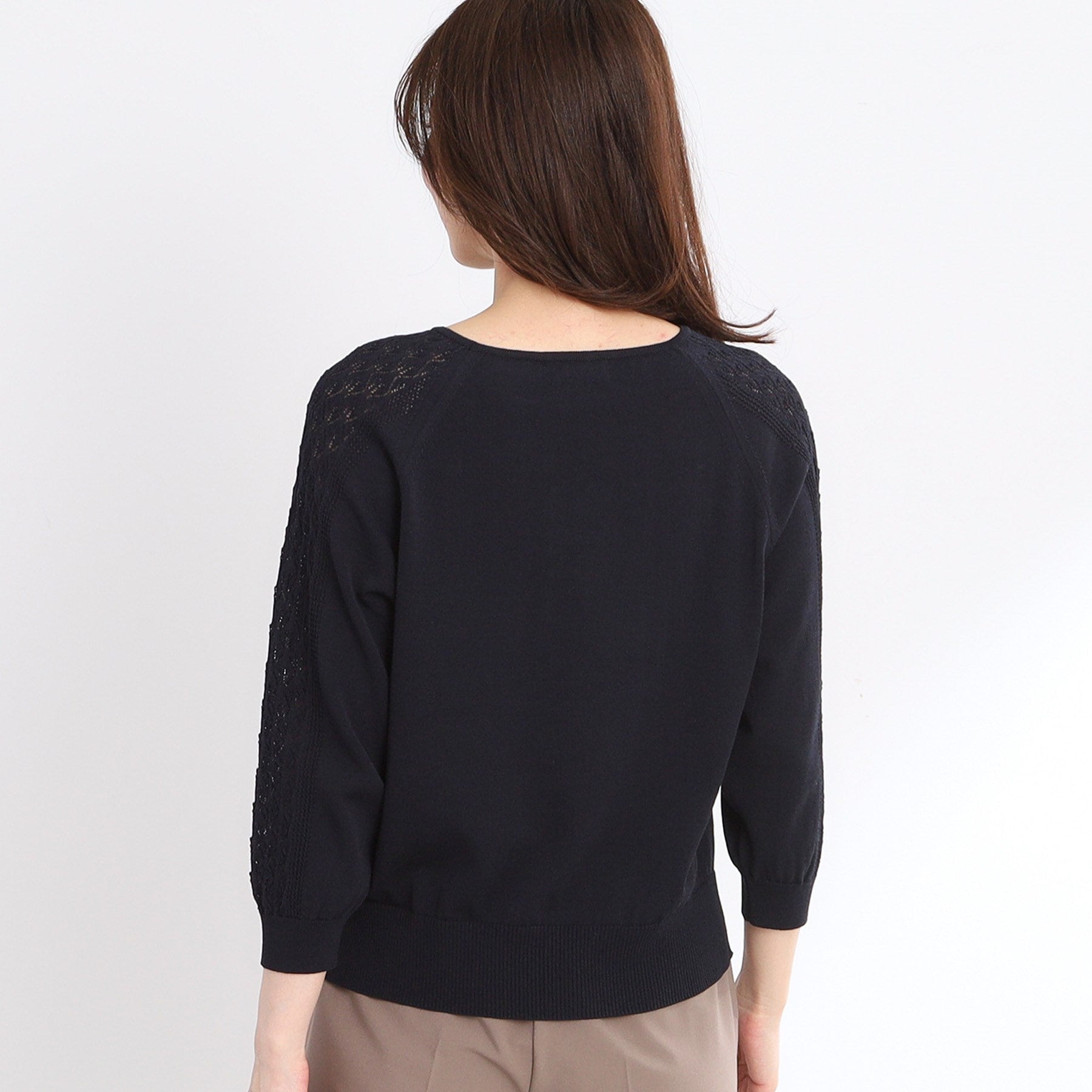 リフレクト Reflect 【WEB先行カラーあり／手洗い可】透かし柄スリーブニット （オフホワイト(003)） オフホワイト(003)