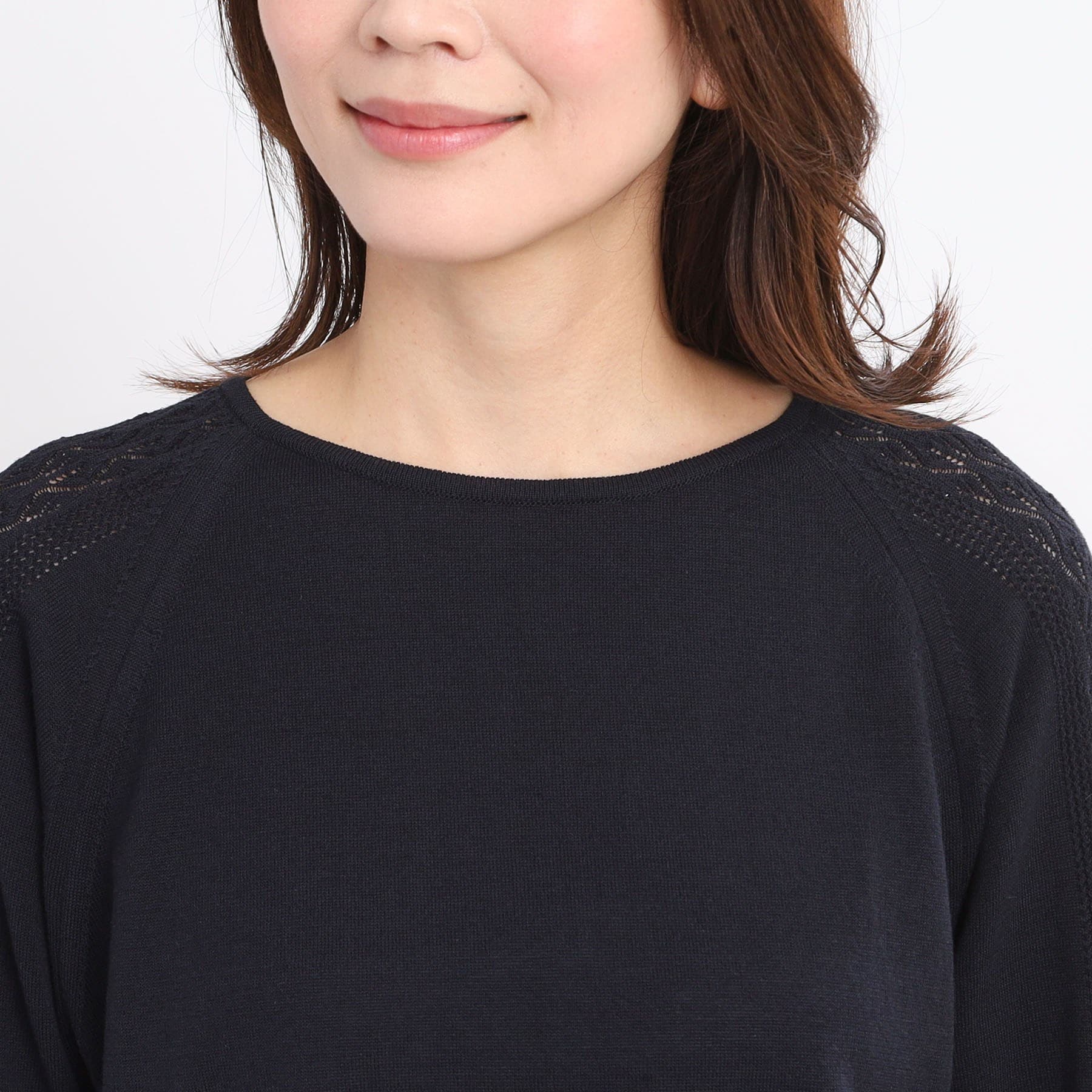 リフレクト Reflect 【WEB先行カラーあり／手洗い可】透かし柄スリーブニット （オフホワイト(003)） オフホワイト(003)