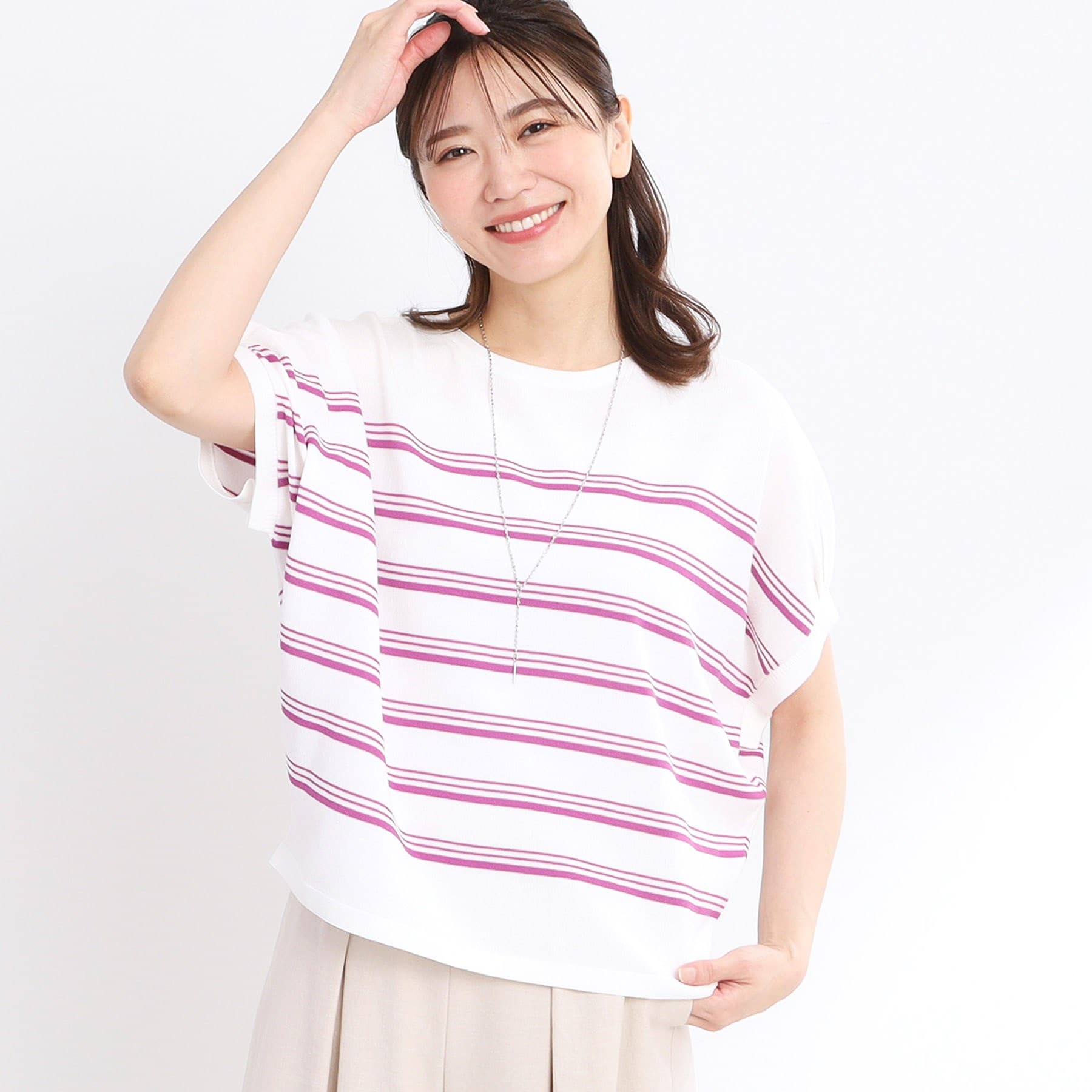 リフレクト Reflect 【WEB先行カラーあり／手洗い可】スレッドボーダーニット （パープル(381)） パープル(381)