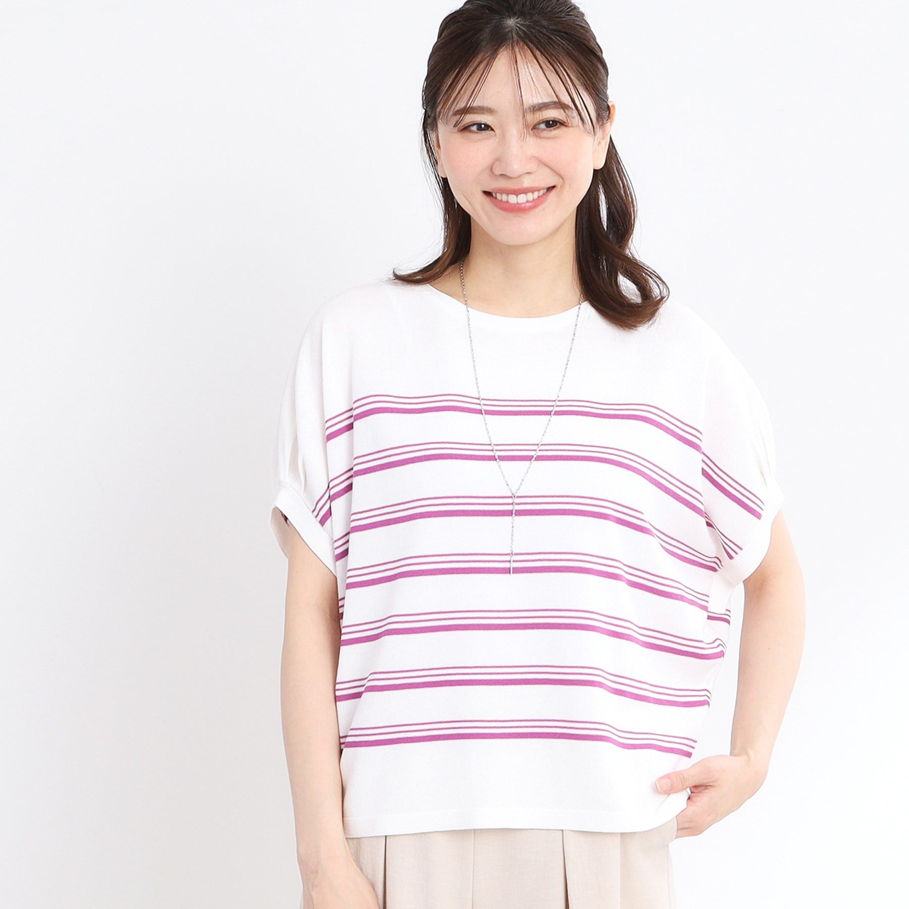 リフレクト Reflect 【WEB先行カラーあり／手洗い可】スレッドボーダーニット （パープル(381)） パープル(381)