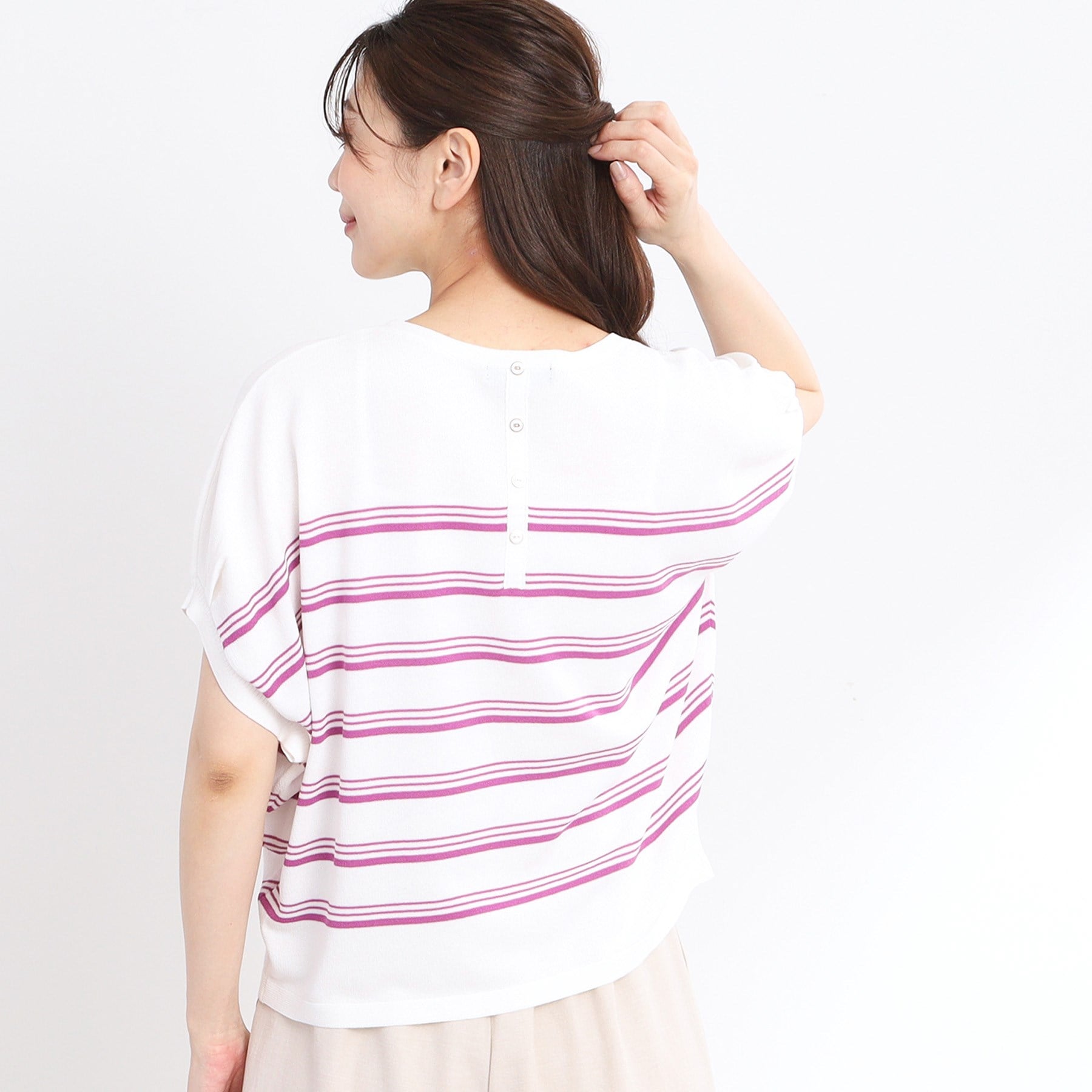 リフレクト Reflect 【WEB先行カラーあり／手洗い可】スレッドボーダーニット （パープル(381)） パープル(381)