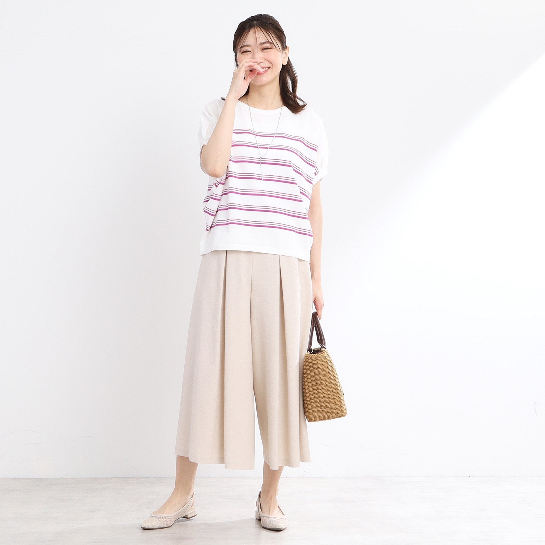 リフレクト Reflect 【WEB先行カラーあり／手洗い可】スレッドボーダーニット （パープル(381)） パープル(381)