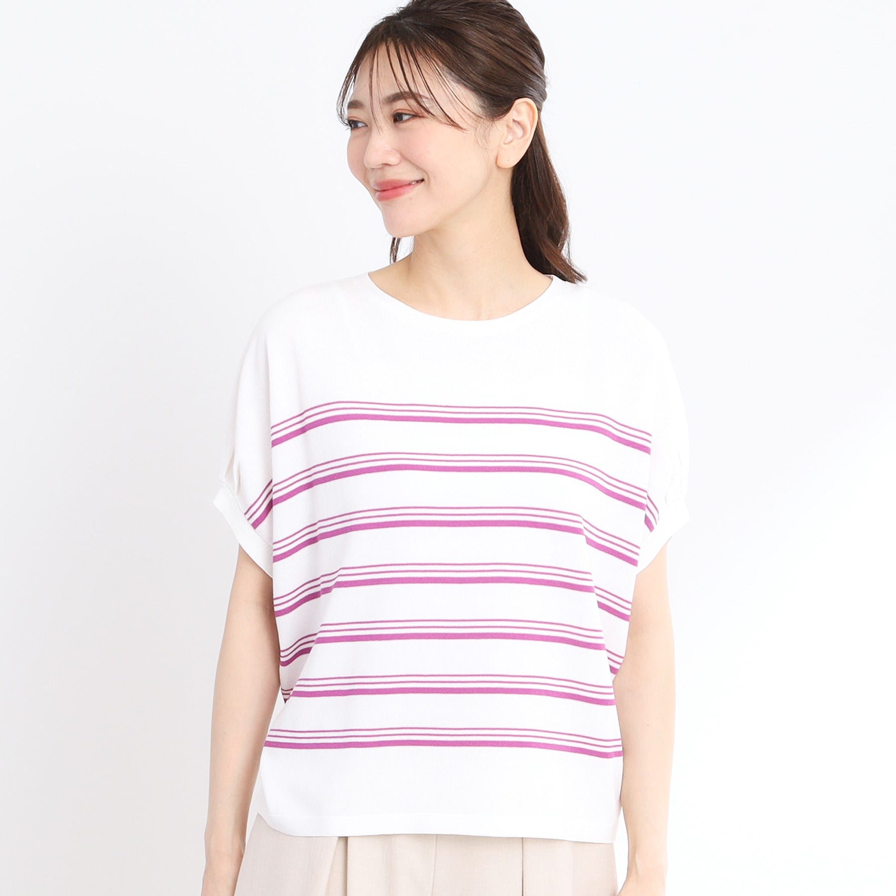 リフレクト Reflect 【WEB先行カラーあり／手洗い可】スレッドボーダーニット （パープル(381)） パープル(381)