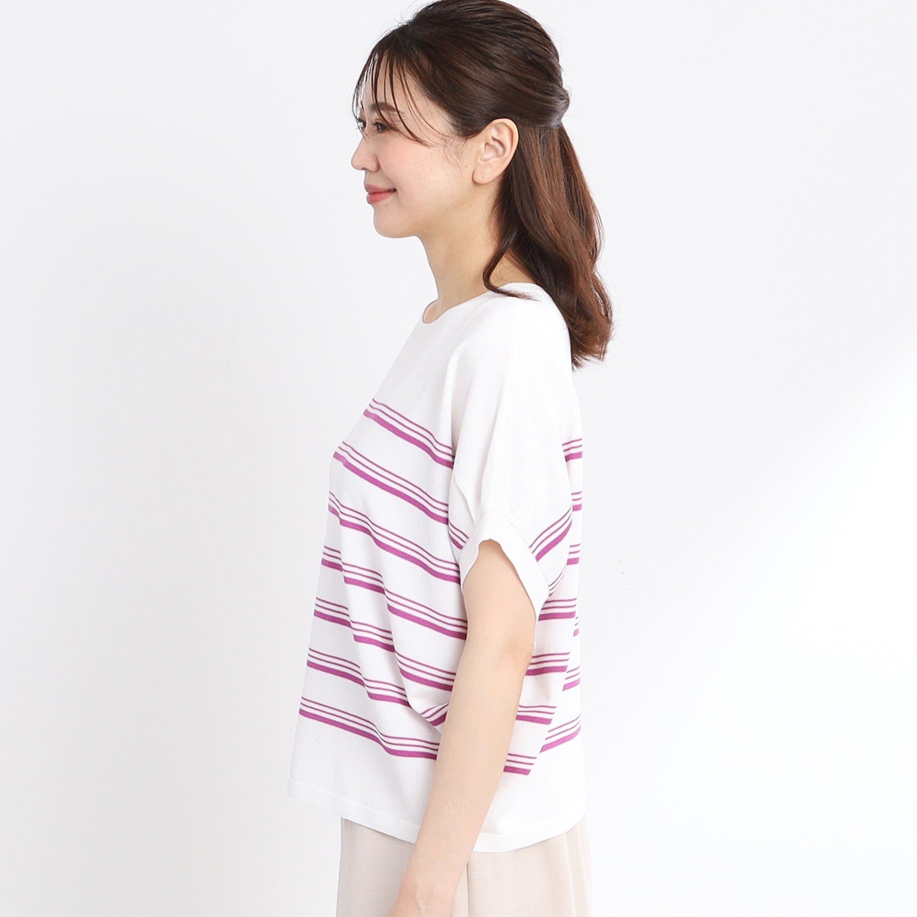 リフレクト Reflect 【WEB先行カラーあり／手洗い可】スレッドボーダーニット （パープル(381)） パープル(381)