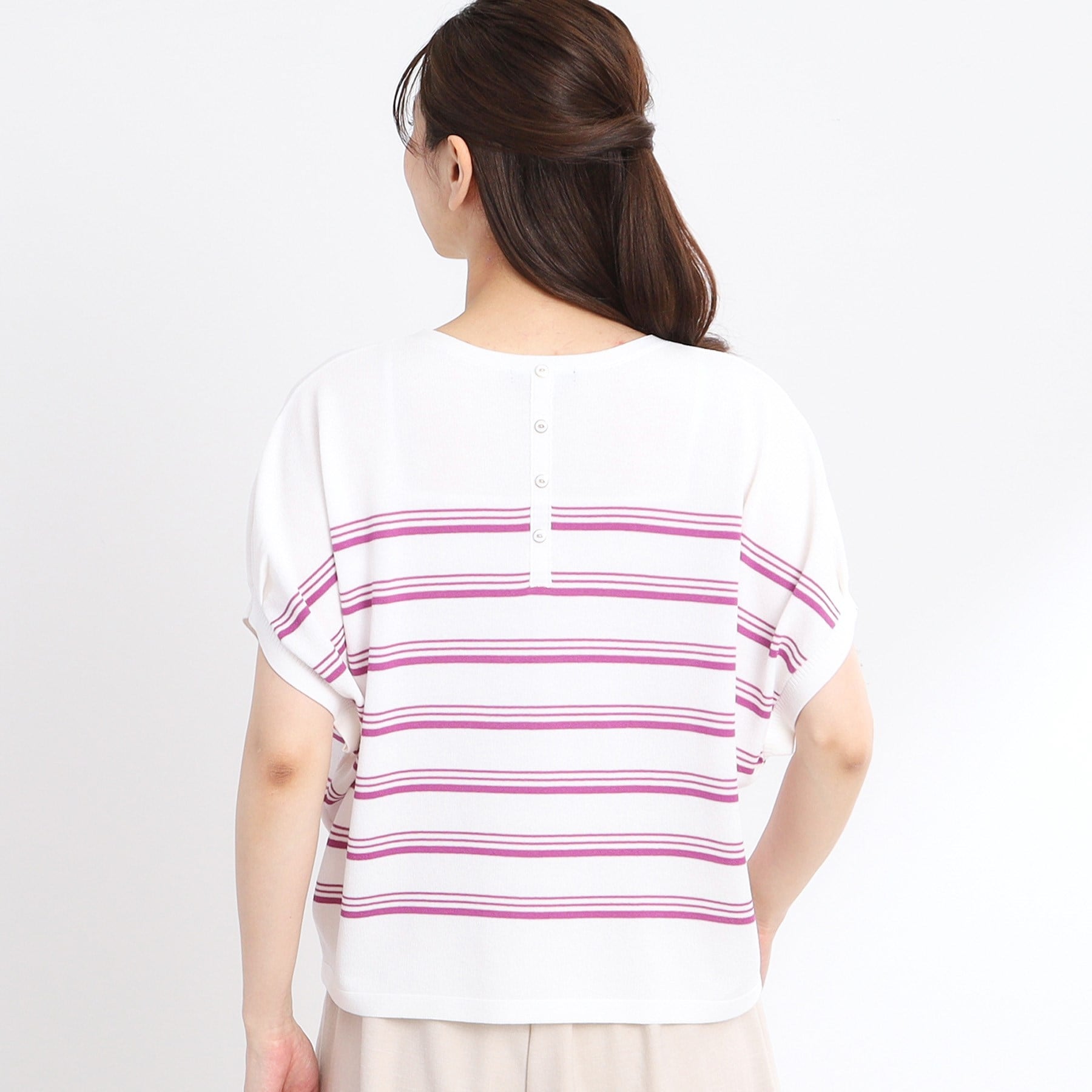 リフレクト Reflect 【WEB先行カラーあり／手洗い可】スレッドボーダーニット （パープル(381)） パープル(381)