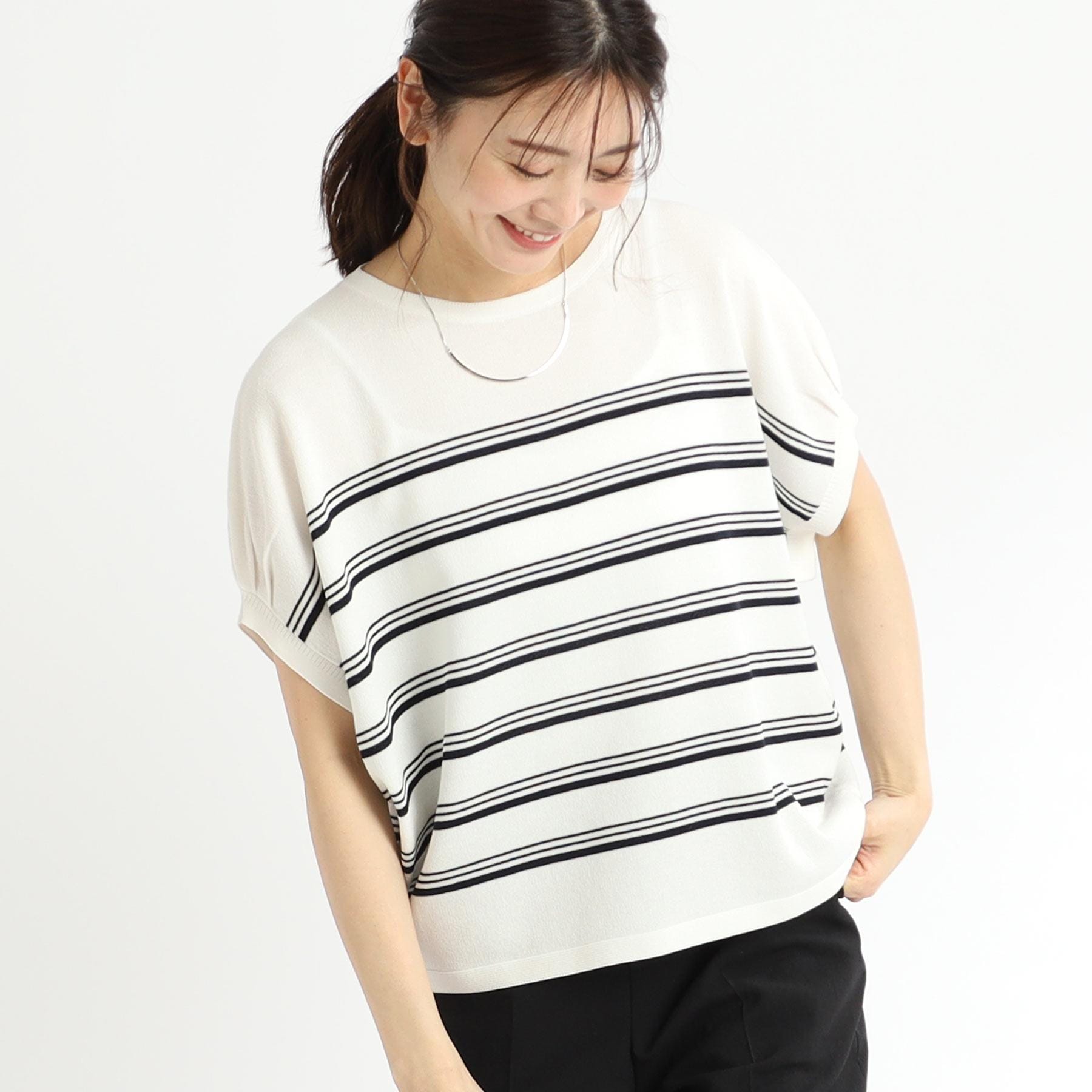 リフレクト Reflect 【WEB先行カラーあり／手洗い可】スレッドボーダーニット （オフホワイト(303)） オフホワイト(303)