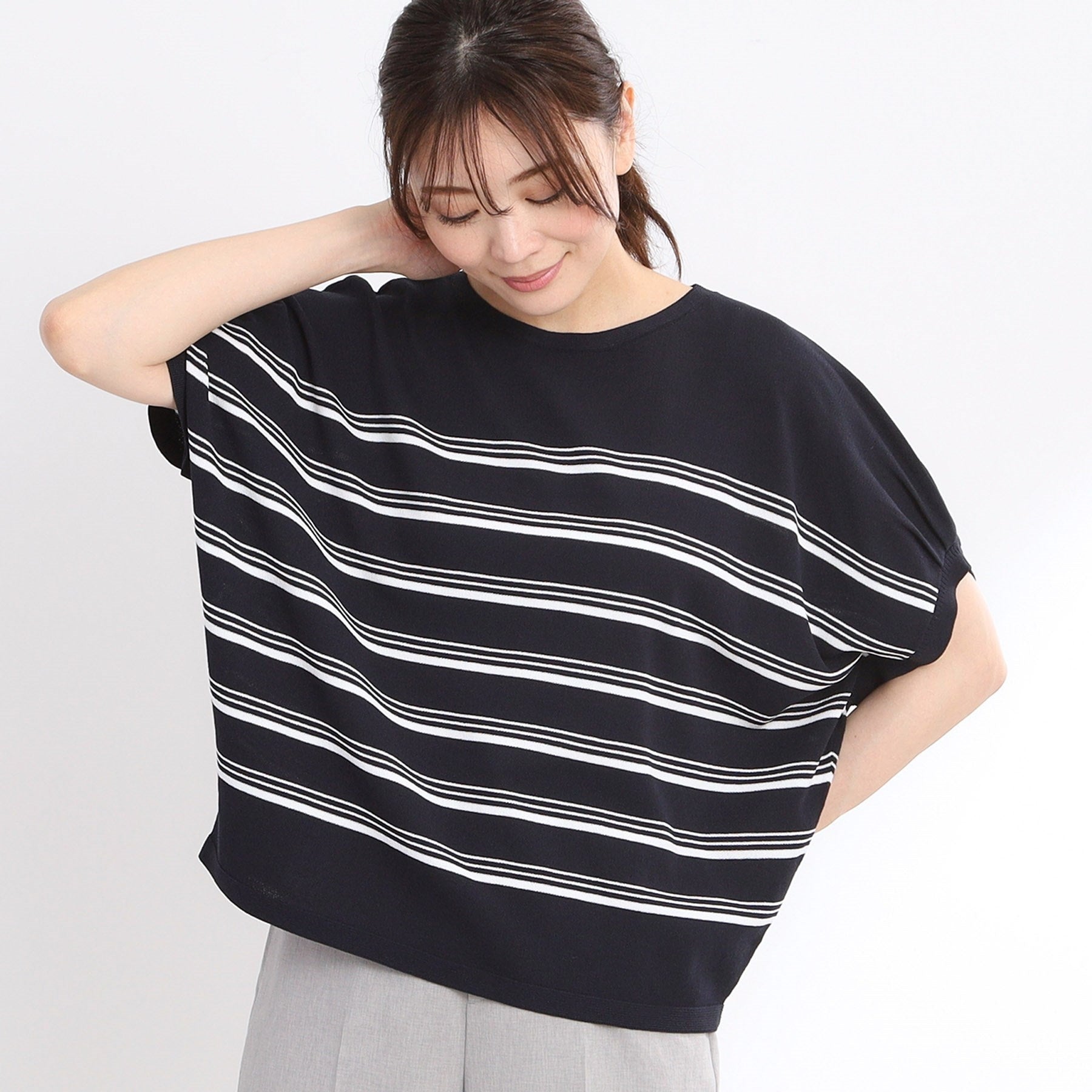 リフレクト Reflect 【WEB先行カラーあり／手洗い可】スレッドボーダーニット （ネイビー(394)） ネイビー(394)