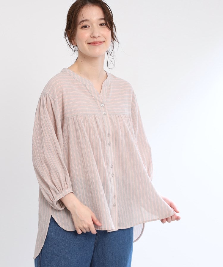 リフレクト Reflect 【E-QUALITY／手洗い可／羽織りでも◎】ストライプブラウス （ライトグレー(311)） ライトグレー(311)