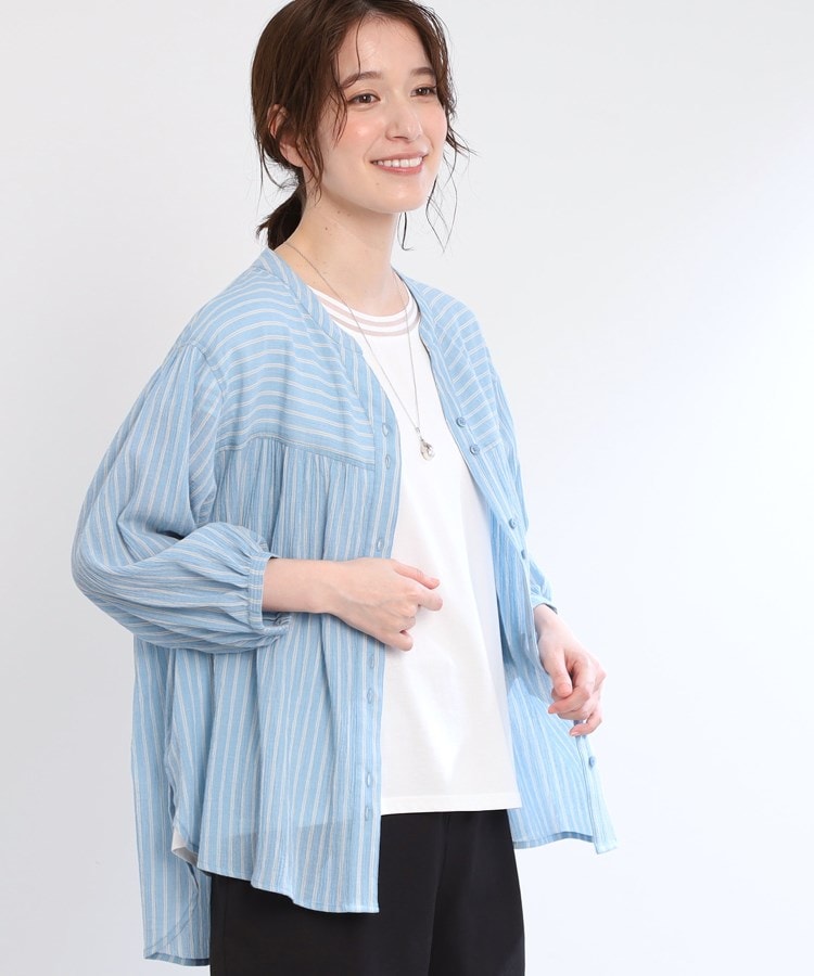 リフレクト Reflect 【E-QUALITY／手洗い可／羽織りでも◎】ストライプブラウス （ライトグレー(311)） ライトグレー(311)