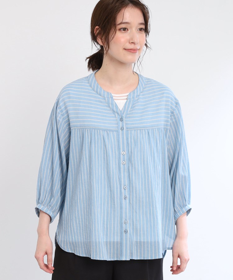リフレクト Reflect 【E-QUALITY／手洗い可／羽織りでも◎】ストライプブラウス （ライトグレー(311)） ライトグレー(311)