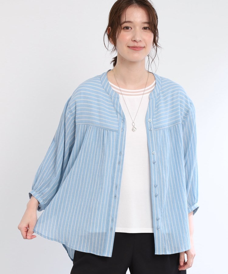 リフレクト Reflect 【E-QUALITY／手洗い可／羽織りでも◎】ストライプブラウス （ブルー(392)） ブルー(392)