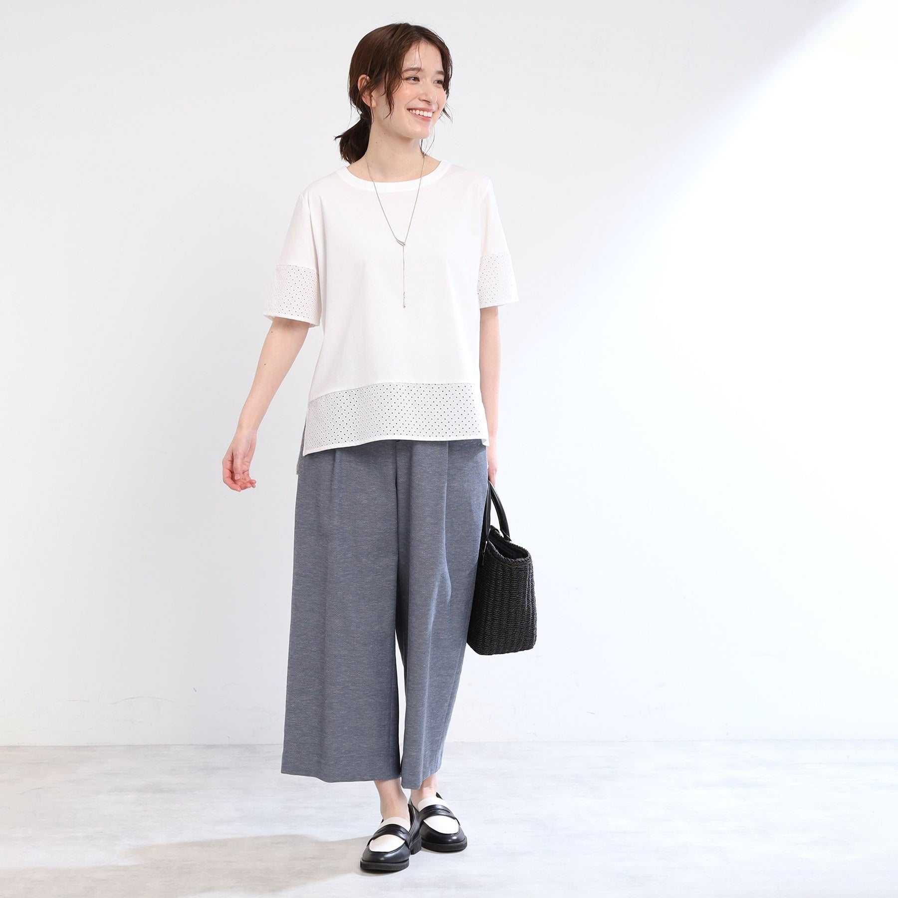 リフレクト Reflect 【E-QUALITY／手洗い可】コットンレースドッキングTシャツ （ブラック(019)） ブラック(019)