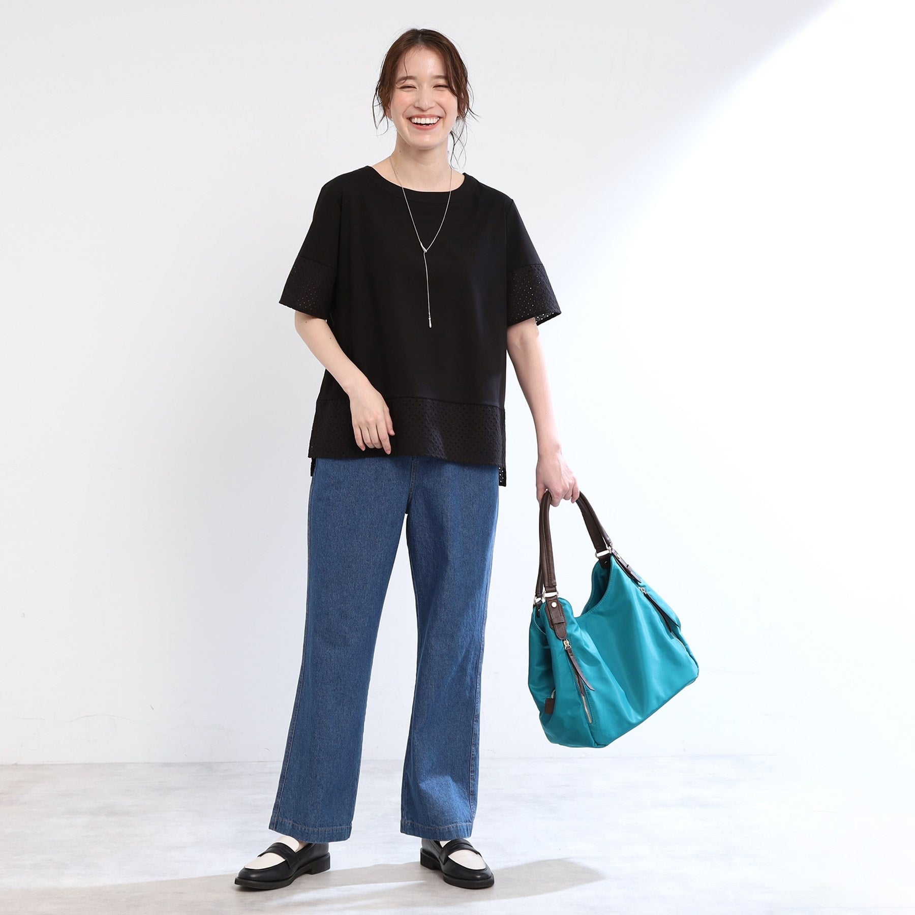 リフレクト Reflect 【E-QUALITY／手洗い可】コットンレースドッキングTシャツ （ブラック(019)） ブラック(019)