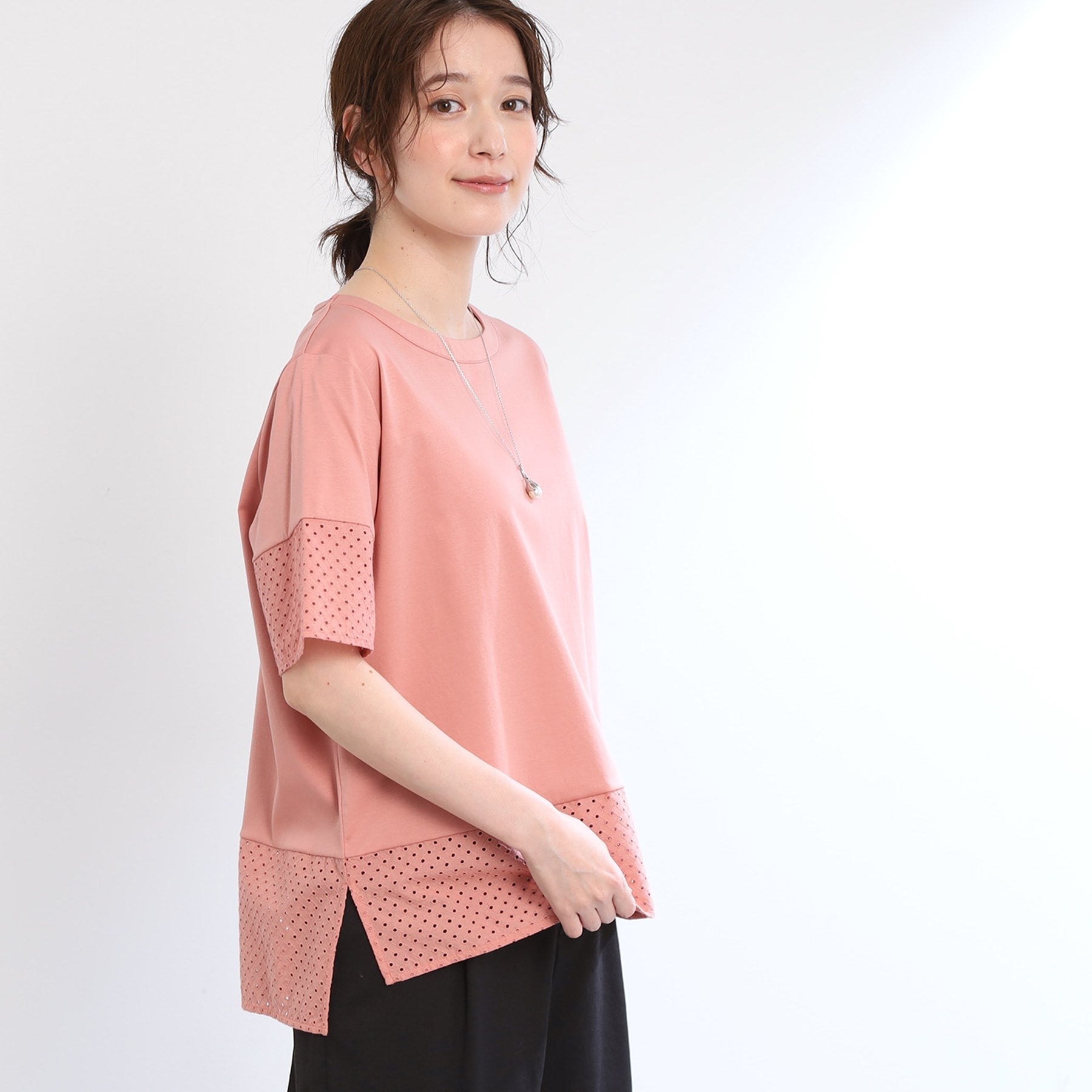 リフレクト Reflect 【E-QUALITY／手洗い可】コットンレースドッキングTシャツ （ブラック(019)） ブラック(019)