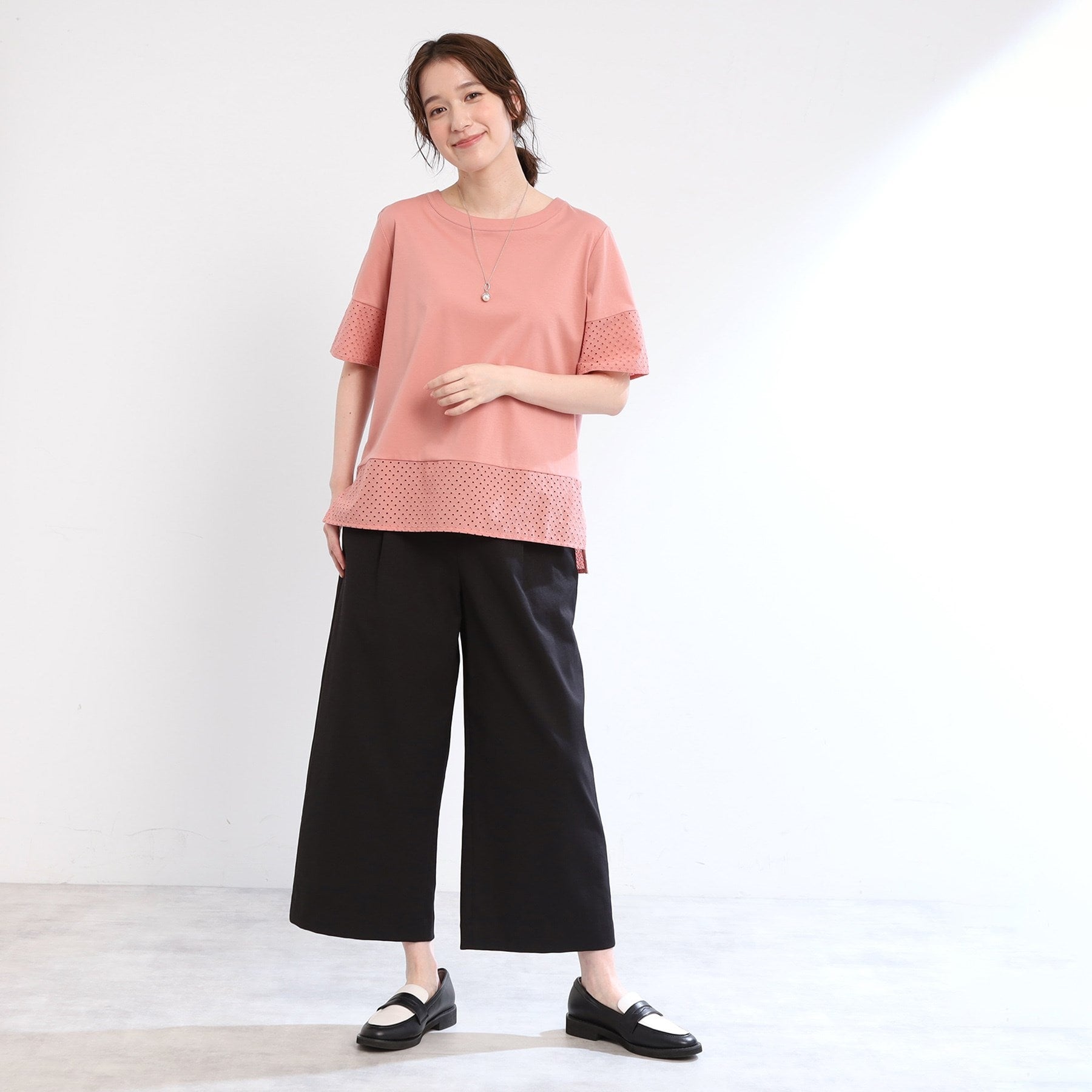 リフレクト Reflect 【E-QUALITY／手洗い可】コットンレースドッキングTシャツ （ブラック(019)） ブラック(019)