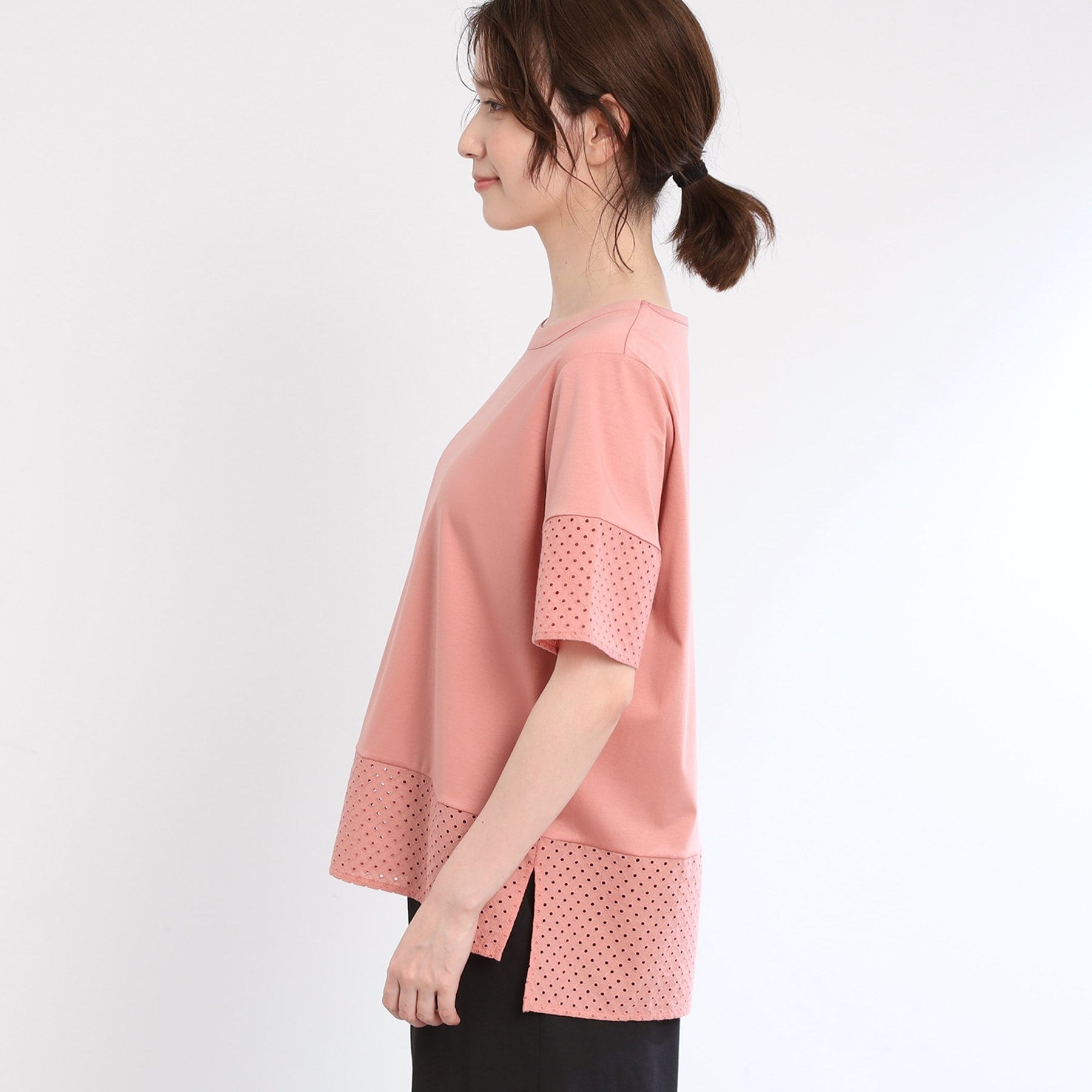 リフレクト Reflect 【E-QUALITY／手洗い可】コットンレースドッキングTシャツ （ブラック(019)） ブラック(019)