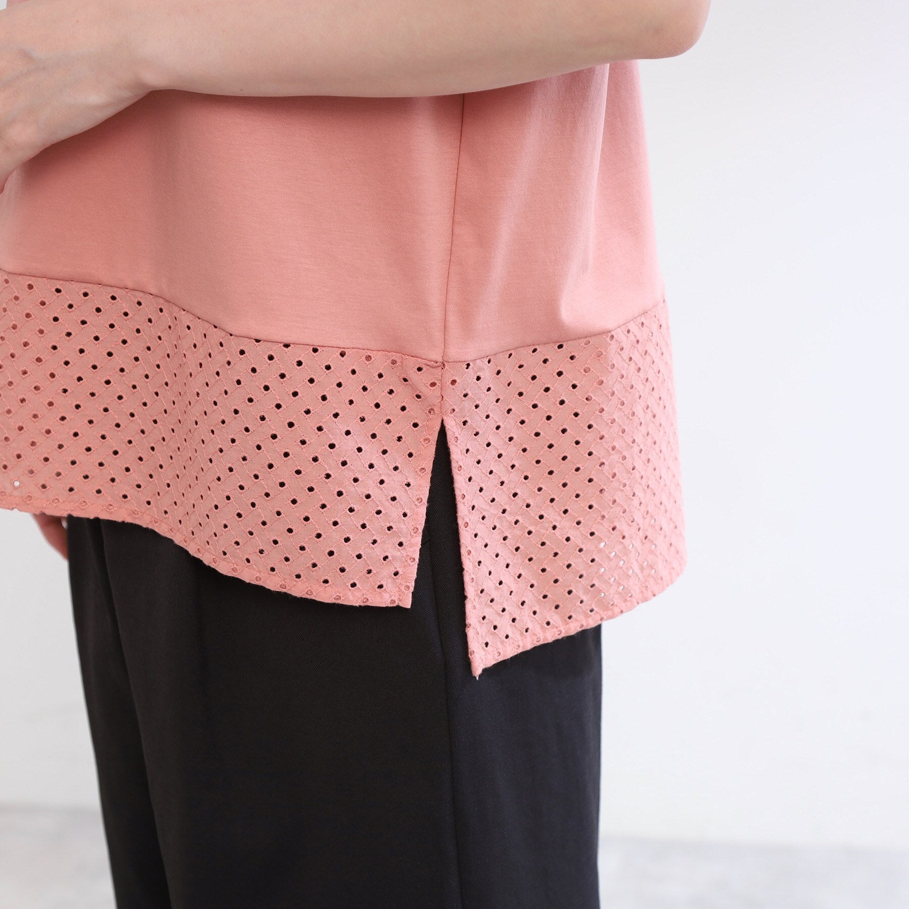 リフレクト Reflect 【E-QUALITY／手洗い可】コットンレースドッキングTシャツ （ブラック(019)） ブラック(019)