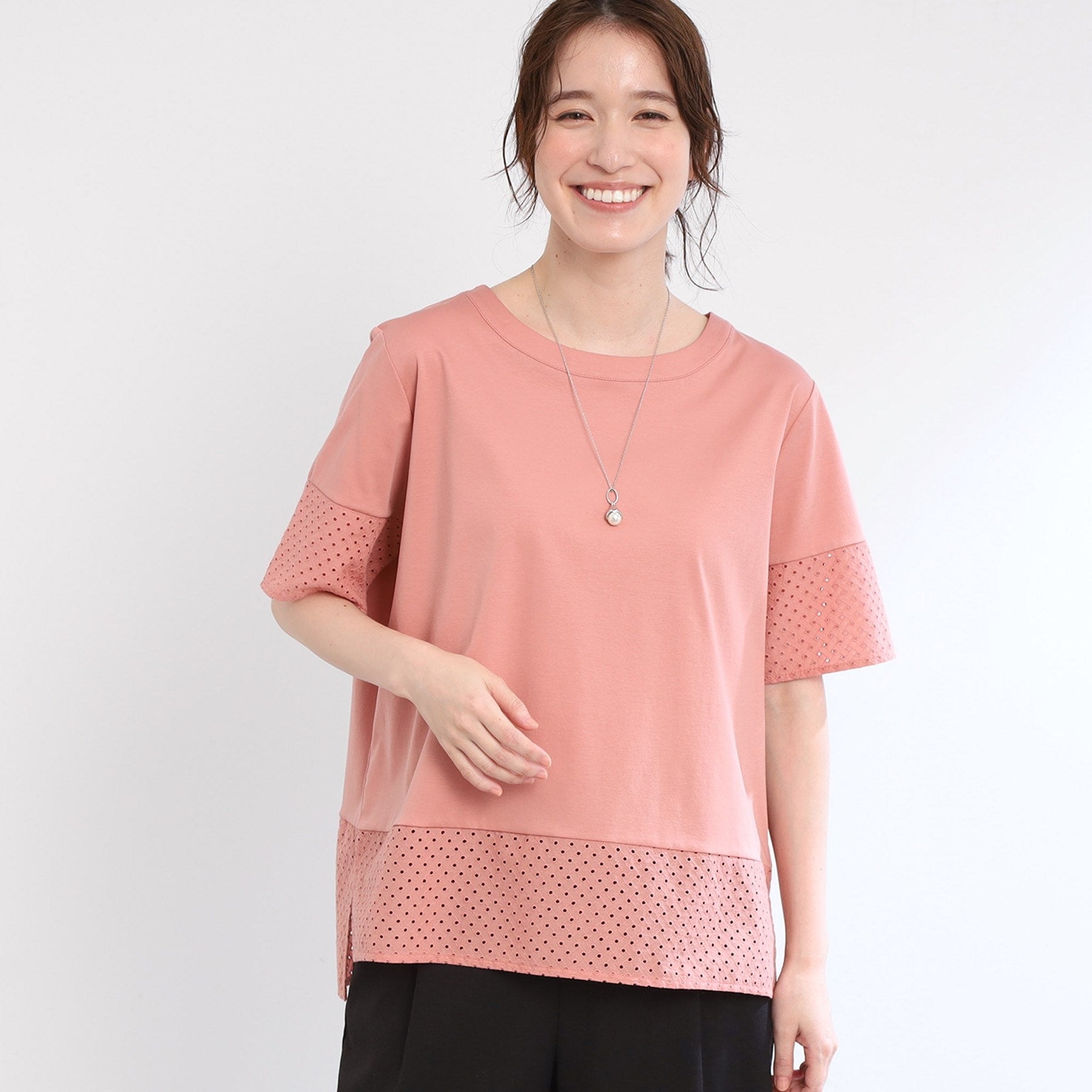 リフレクト Reflect 【E-QUALITY／手洗い可】コットンレースドッキングTシャツ （オレンジ(066)） オレンジ(066)