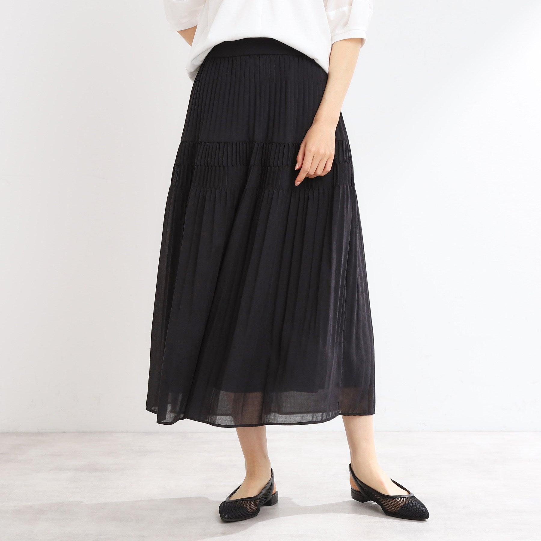 リフレクト Reflect 【マシンウォッシュ可】プリーツティアードスカート （ブラック(019)） ブラック(019)
